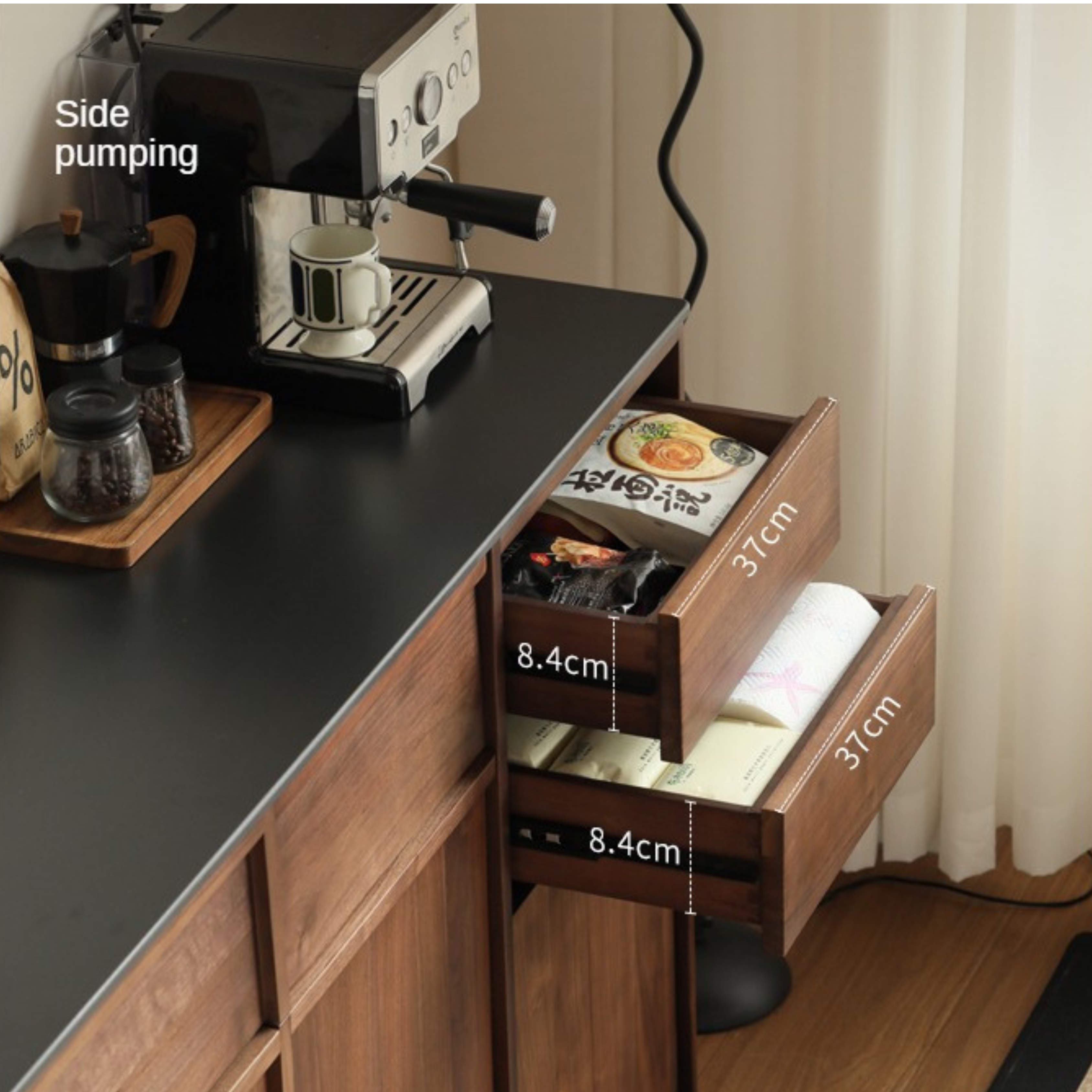 Premium Black Walnut Solid Wood Sideboard Buffet - Modern Light Luxury Dining Room Storage Cabinet for Formal Entertaining & Everyday Use