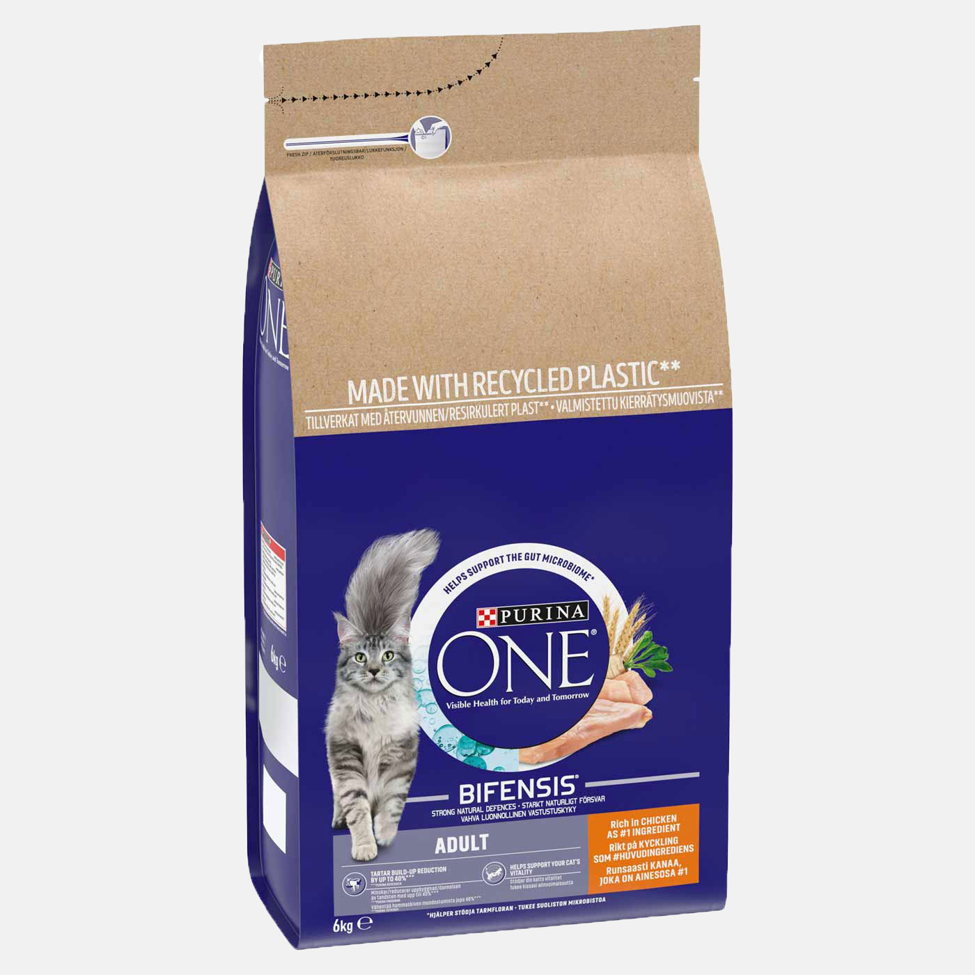 Purina ONE Natural Dry Cat Food with Real Chicken - High Protein, Whole Grain Formula for Adult Cats - 6kg Bag - Ideal for Indoor & Outdoor Cats, Supports Healthy Digestion & Shiny Coat