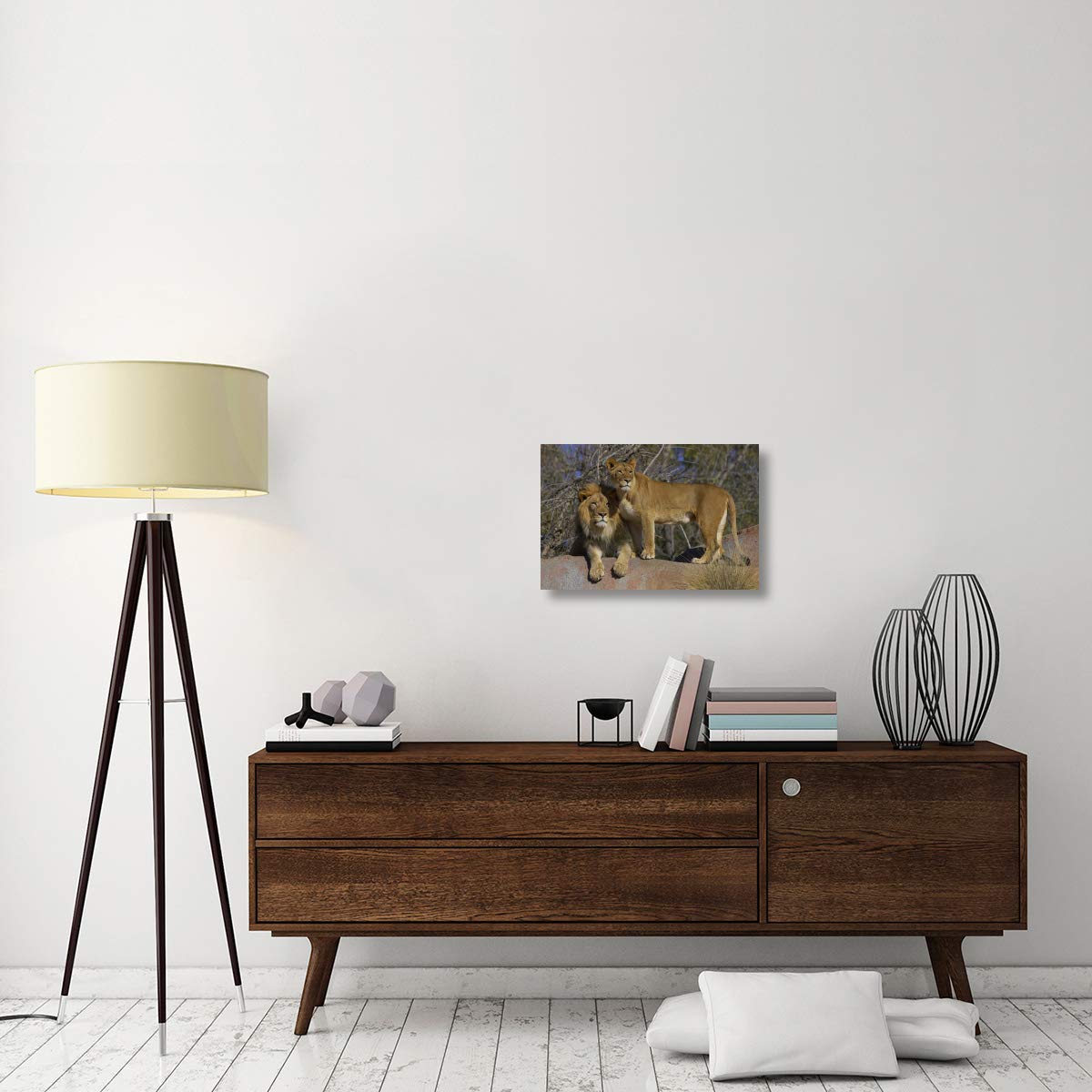 African Lion & Lioness Canvas Art Print - 24x16 Inches - Wildlife Wall Decor for Living Room, Bedroom & Office - Native to Africa