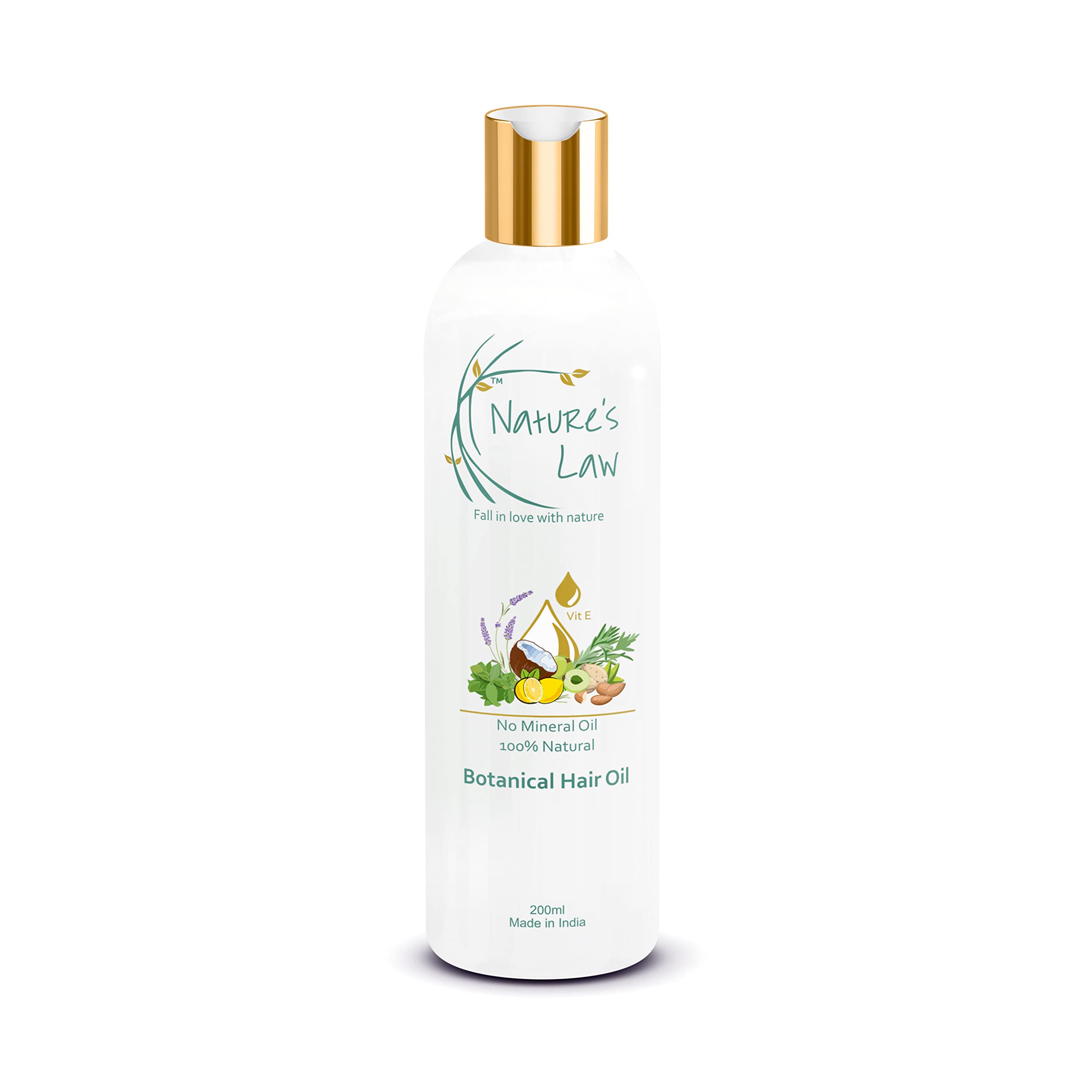 Nature's Law 100% Natural Botanical Hair Growth Oil - Dandruff & Hair Fall Control, Mineral & Silicon Free for All Hair Types (Men & Women, 200ml) - Promotes Thicker, Healthier Hair for Daily Care & Scalp Treatment