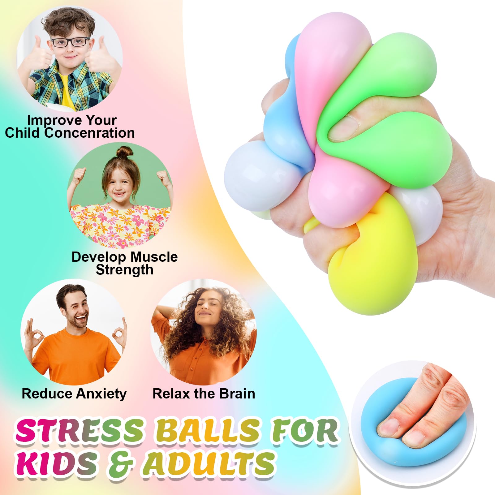 8 Pack Slow Rising Stress Balls for Kids & Adults - Squishy Fidget Toys for Anxiety Relief, Hand Therapy & Sensory Play - Perfect for Classroom Prizes, Office Stress Relief & Home Relaxation