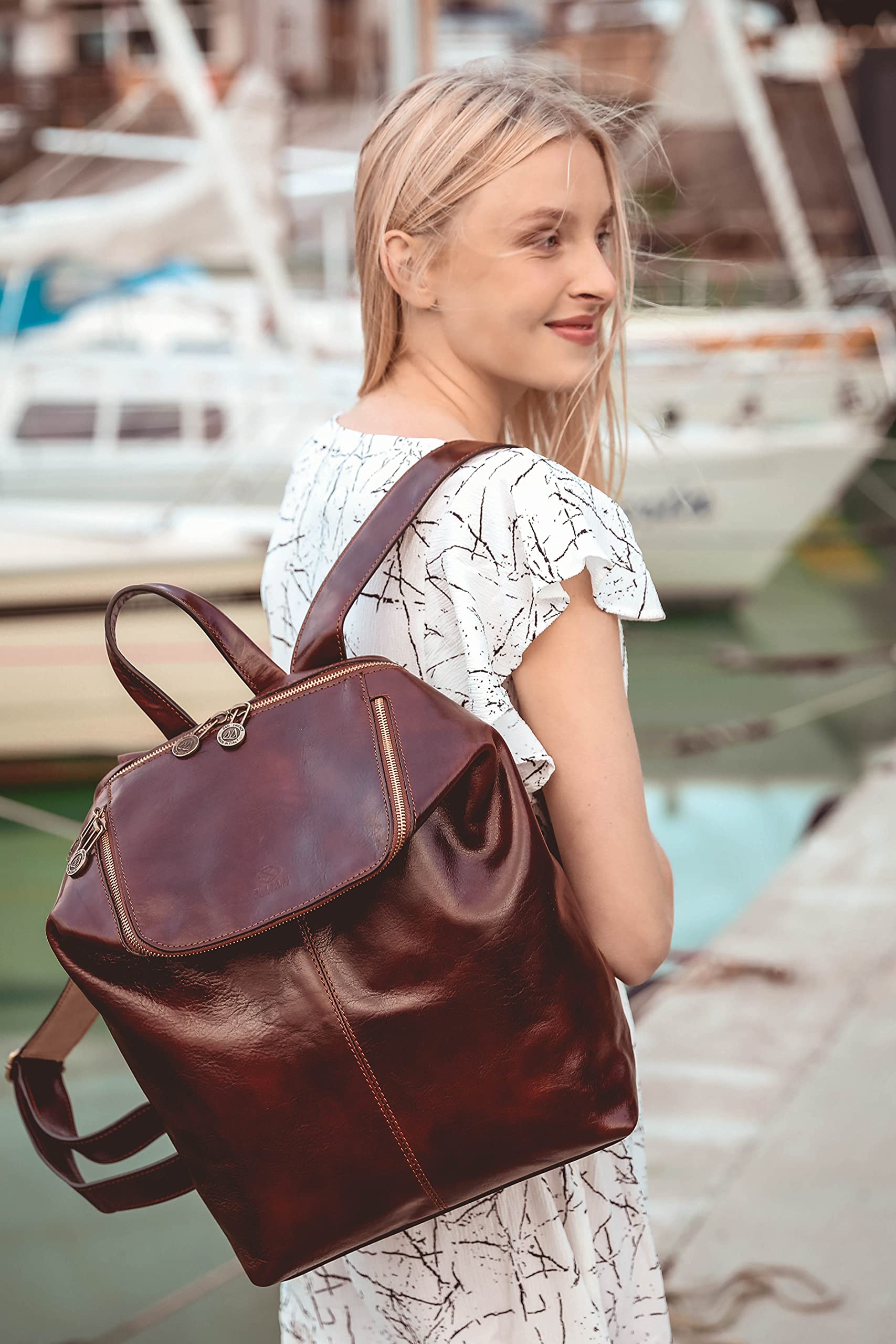 Durable Leather Backpack for Men & Women - Water-Resistant Business Laptop Bag with USB Charging Port (Black) - Perfect for Work, Travel & College Students