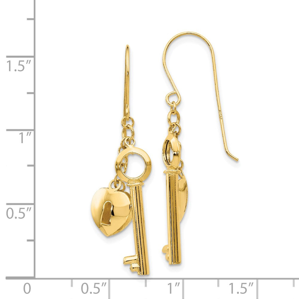 Gold Puff Heart Lock and Key Earrings for Women - Romantic Valentine's Day Gift - 925 Sterling Silver Dangle Earrings TL869 - Perfect for Date Nights, Anniversaries, and Special Occasions