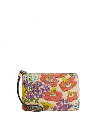 Coach Corner Zip Wristlet with Floral Print - Stylish Crossbody Bag for Women, Perfect for Parties, Travel & Everyday Use