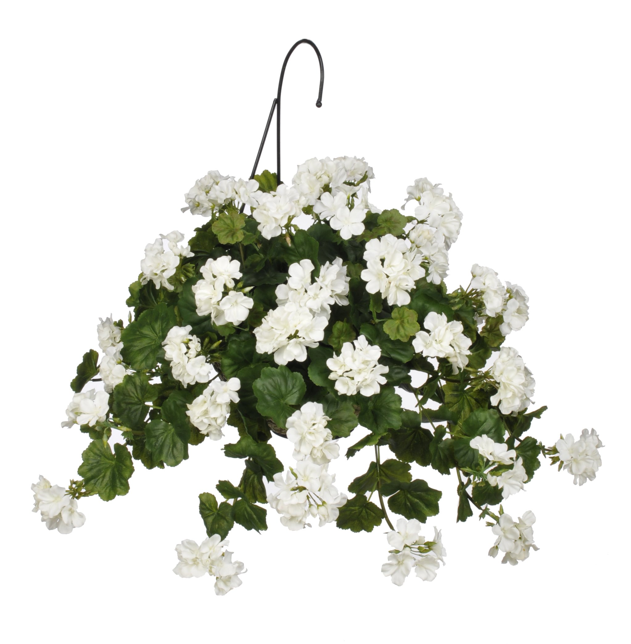 Premium Artificial White Geranium Hanging Basket - Silk Flower Arrangement for Home & Garden Decor - Perfect for Porch, Patio, and Indoor Plant Displays