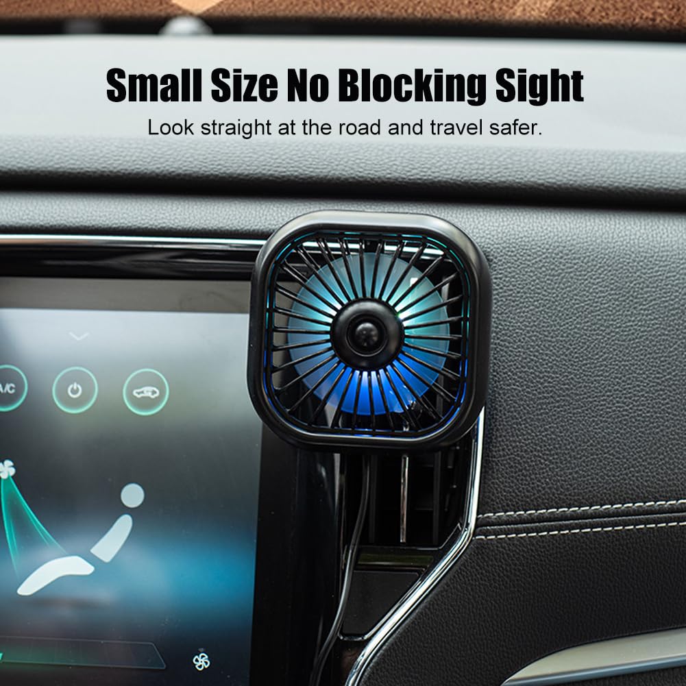 USB Car Air Vent Fan with Color Changing LED Light - 3 Speed Adjustable Cooling Fan for Rear Seat Heat Dissipation - Perfect for Summer Road Trips & Long Drives (Black)