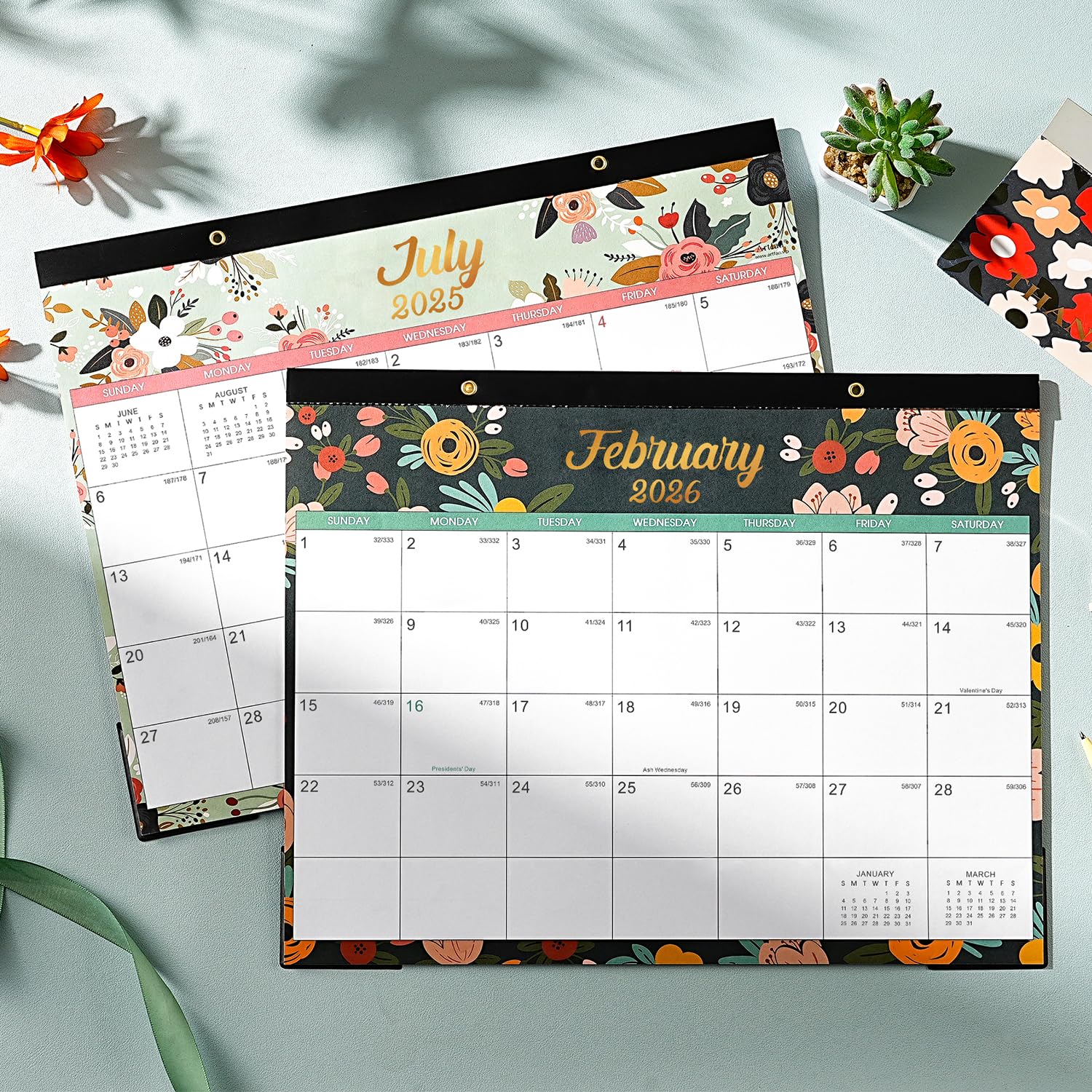 2025-2026 Floral Desk & Wall Calendar - July 2025 to December 2026 | 18-Month Large 12