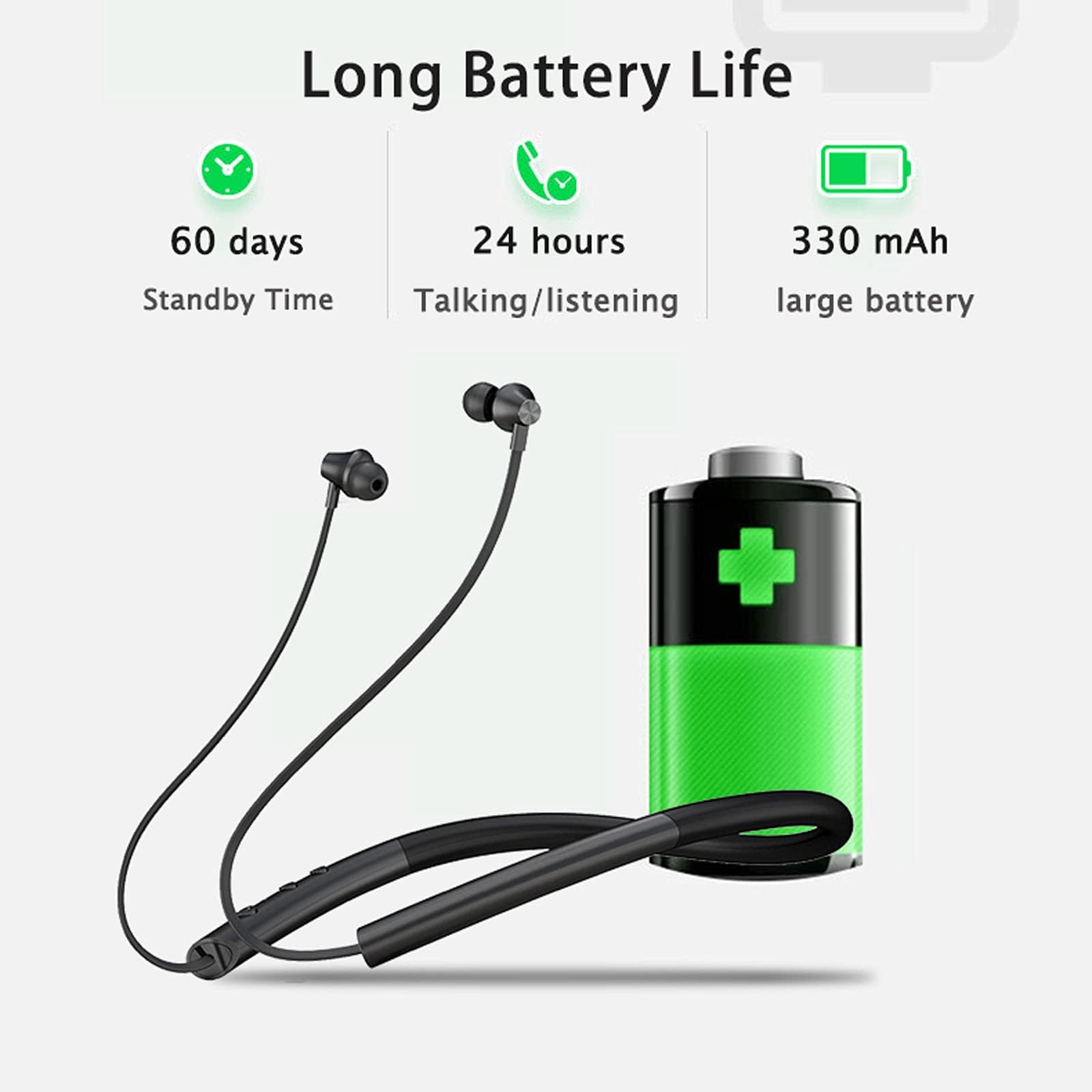 Wireless Bluetooth Earbuds with Noise Cancelling Mic & 400H Standby - Neckband Sports Headphones for Running, Gym & Workout | Perfect for Commuting, Travel & Office Use