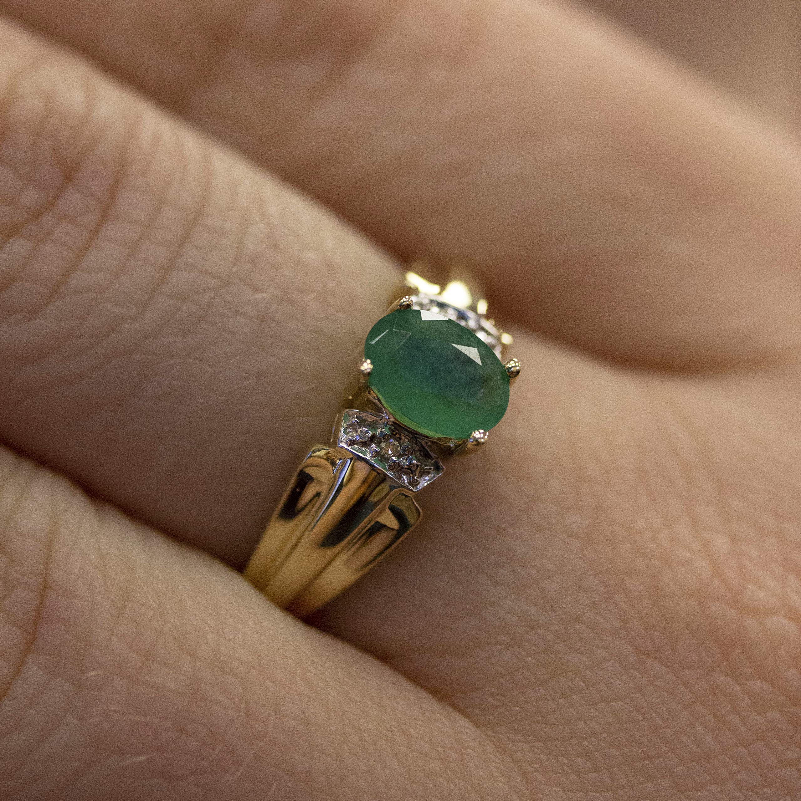 14K Yellow Gold Oval Emerald and Diamond Ring for Women - Elegant Engagement, Wedding, Anniversary Gift - Perfect for Special Occasions