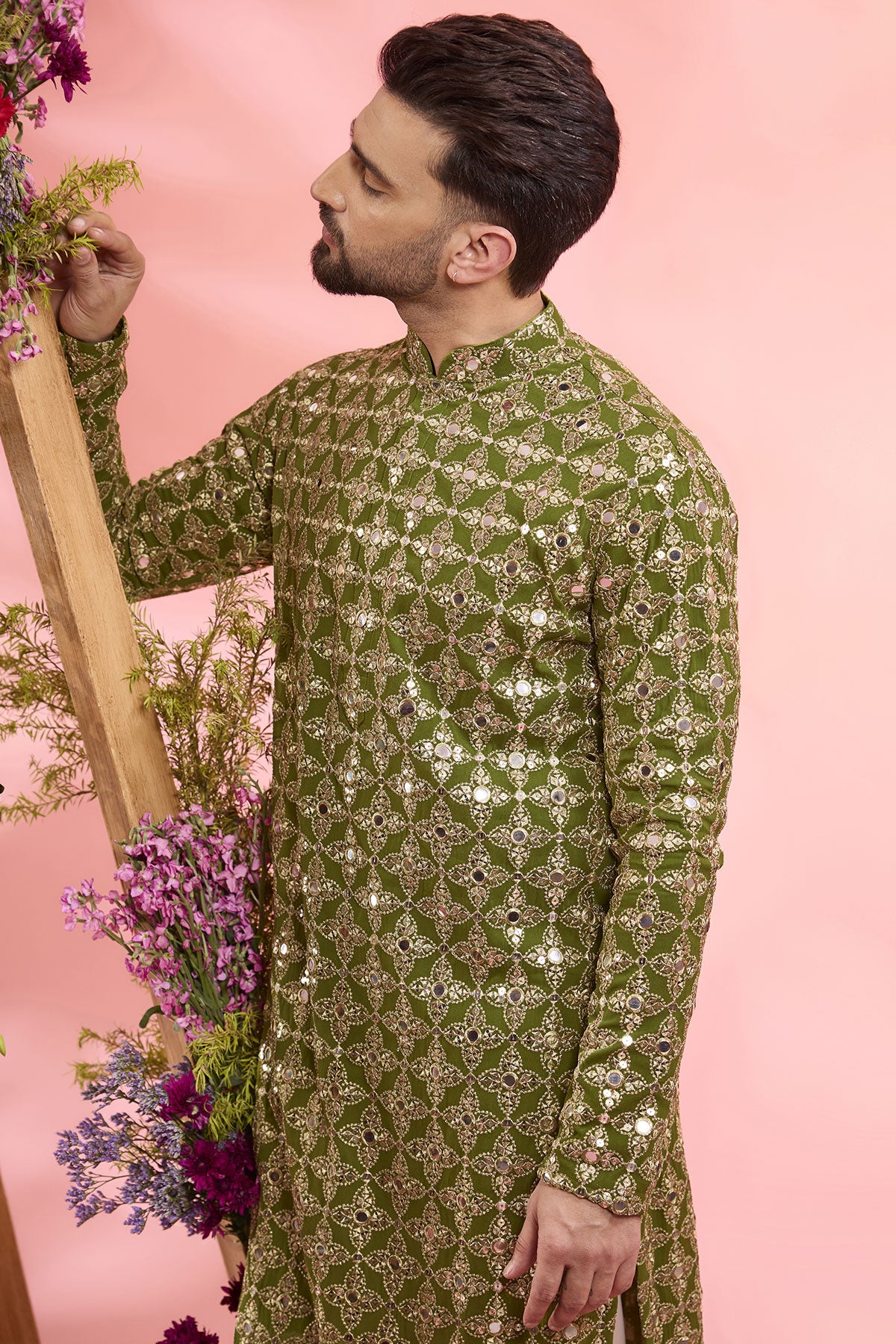 Lime Green Georgette Mirror Work Kurta for Women - Elegant Indian Embroidered Tunic for Festivals, Weddings & Special Occasions