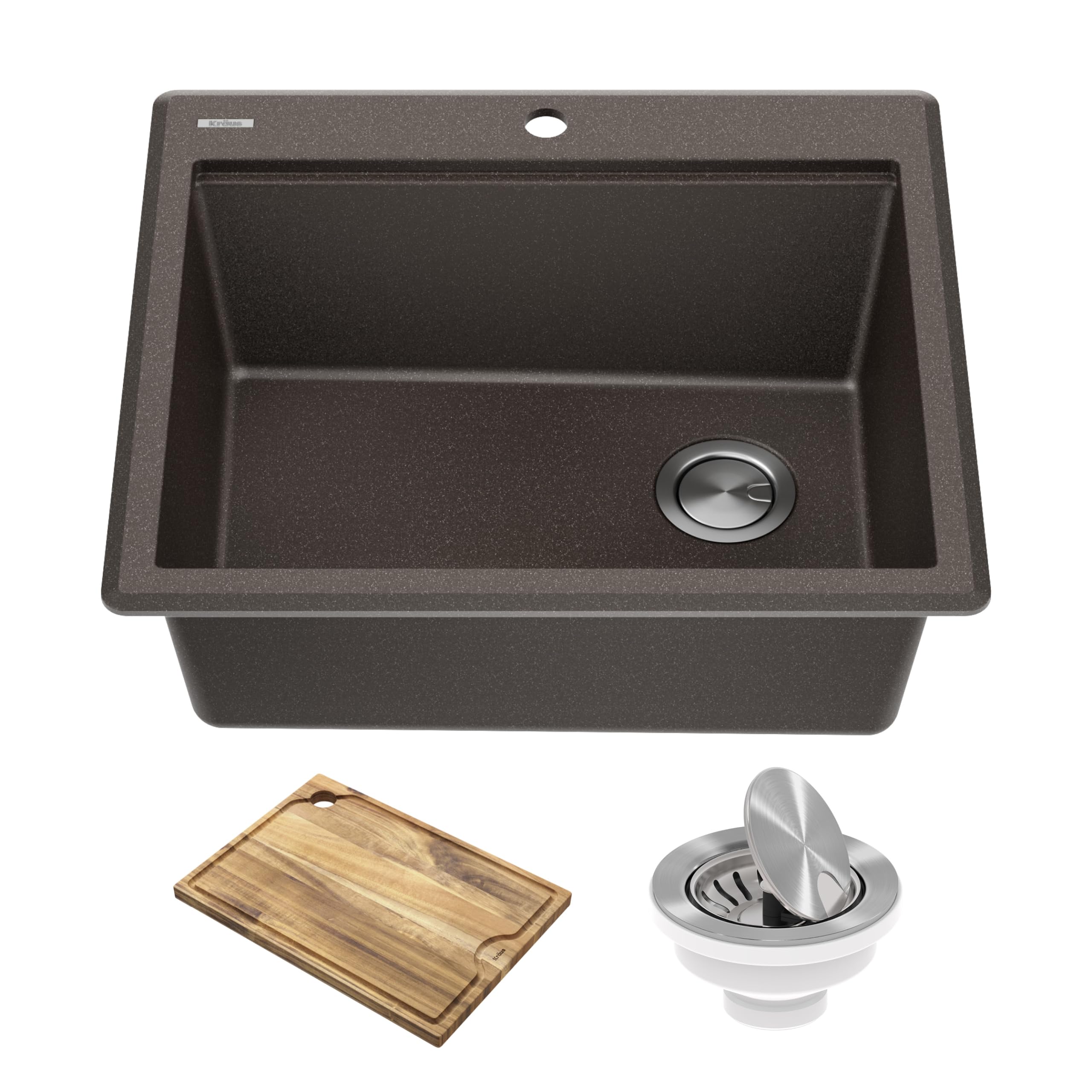KRAUS Bellucci 25-inch Granite Composite Drop-In Kitchen Sink with Accessories - Metallic Brown Single Bowl Workstation (KGTW12-25MBR) | Perfect for Modern Kitchens, Food Prep & Dishwashing