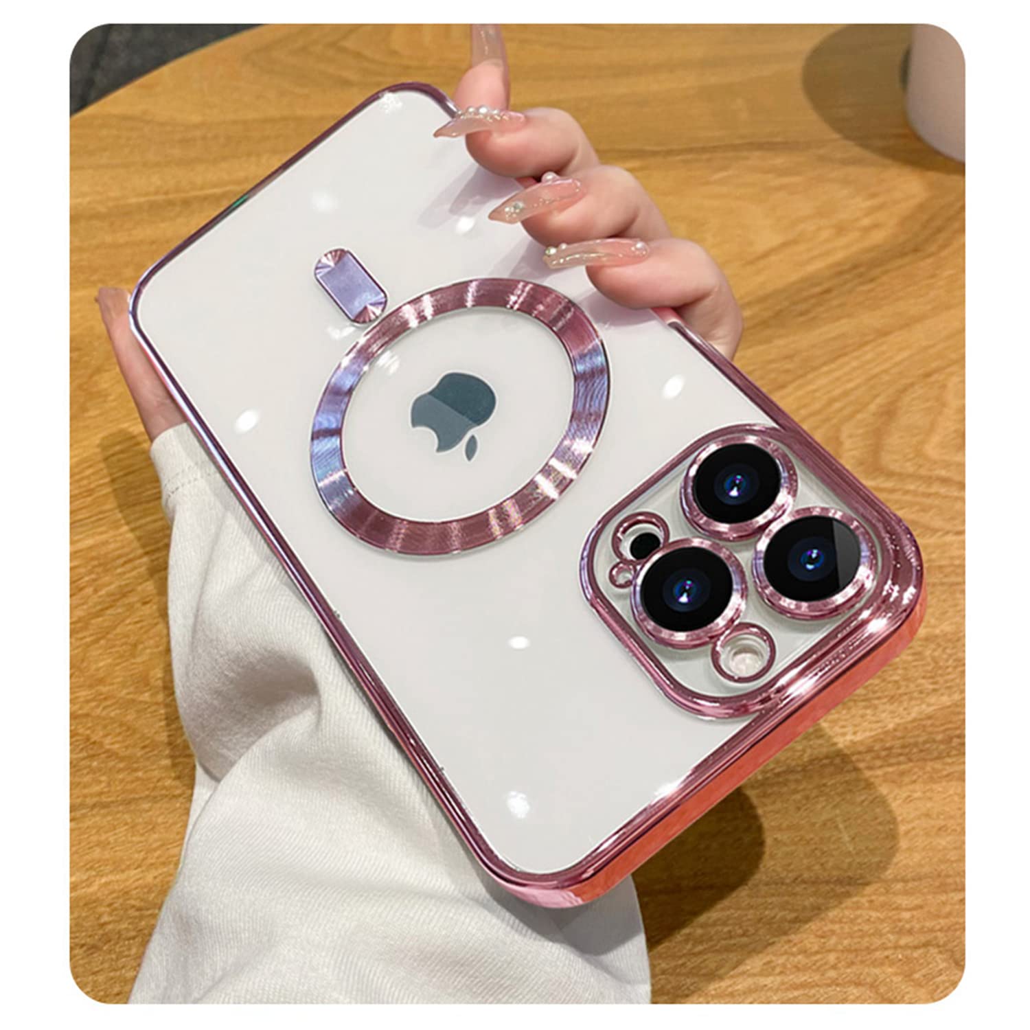 **iPhone 15 Pro Max MagSafe Case with Camera Lens Protector – Clear Magnetic Full Protection Cover, Anti-Scratch & Elegant Pink Design | Perfect for Everyday Use, Travel & Wireless Charging**