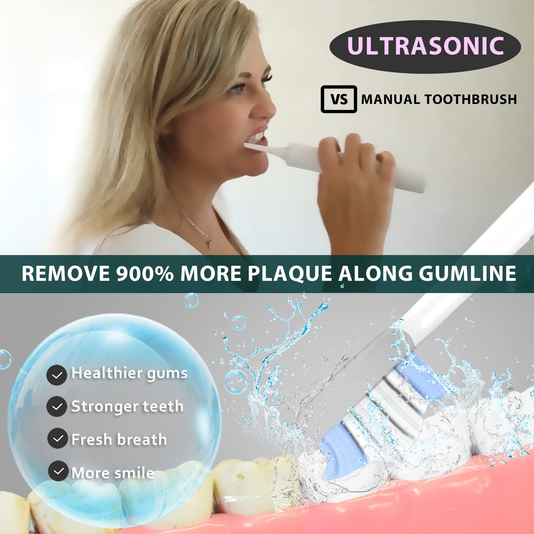 **Long Fit Electric Toothbrush for Adults – Ultrasonic 37,000 VPM, 5 Replacement Heads, 90-Day Battery Life, Sensitive & Massage Modes – Perfect for Travel, Home, and Sensitive Teeth Care**