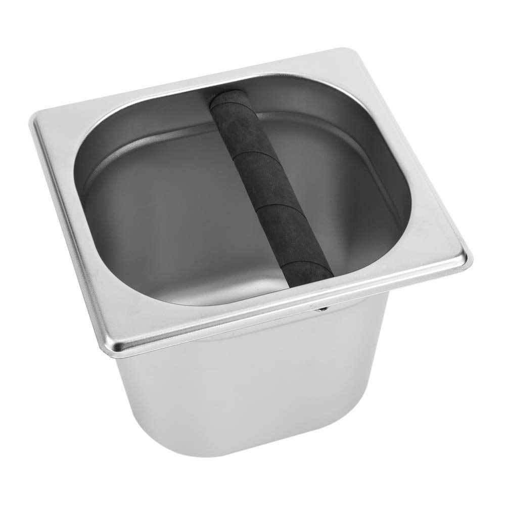 Professional Stainless Steel Espresso Knock Box with Rubber Bar - Heavy Duty Coffee Grounds Container for Barista & Home Use - Perfect for Espresso Machines & Coffee Shops