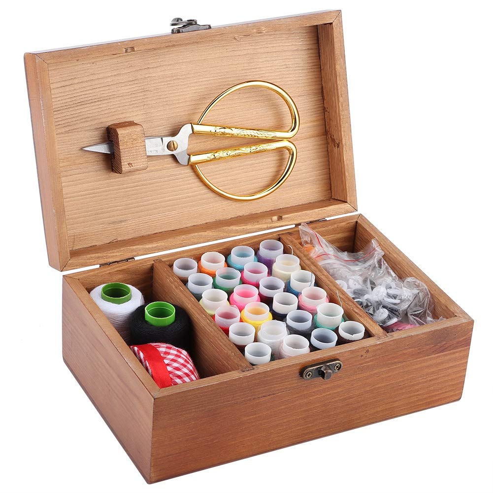 Vintage Wooden Sewing Box with Needle Thread Storage - EBTOOLS Solid Wood Multifunctional Sewing Kit (Dandelion Design) for Home Crafting, Quilting, and DIY Projects - Perfect Sewing Organizer for Needles, Threads, and Notions