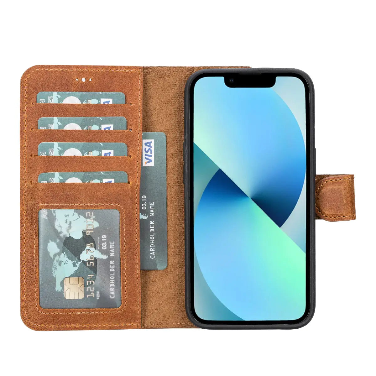 Premium Camel Brown Genuine Leather Wallet Case for iPhone 14 - Slim Protective Cover with Card Slots | Perfect for Everyday Use, Travel & Business (iPhone 14/2022 Model)