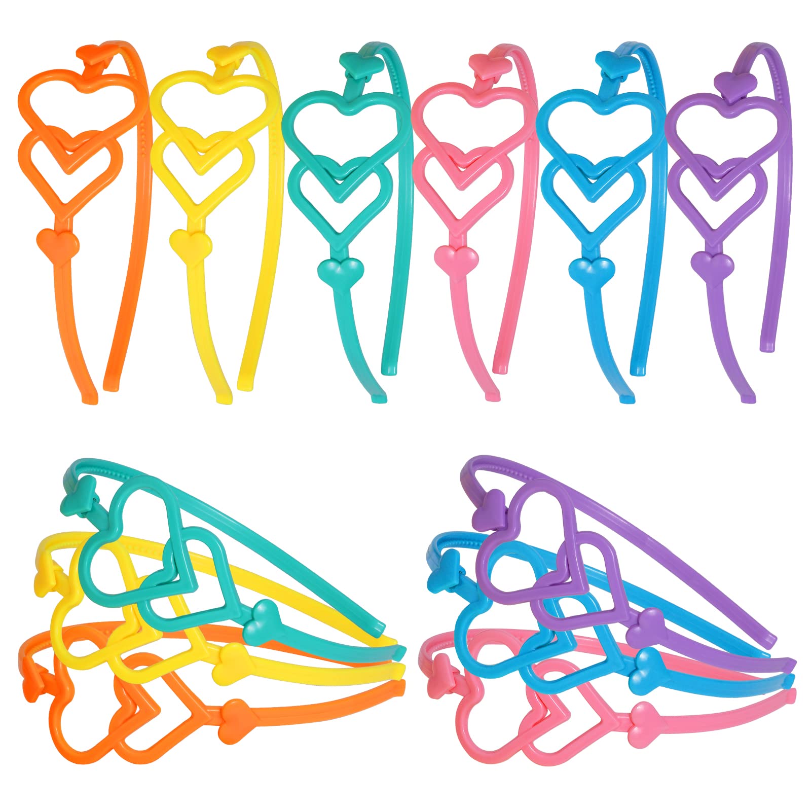 Toddler Girls Heart Headbands - 6 Pack Cute Plastic Hair Bands for Little Kids, Rainbow Hair Accessories for Birthday & Valentine's Day Gifts | Perfect for Parties, Dress-Up & Everyday Wear