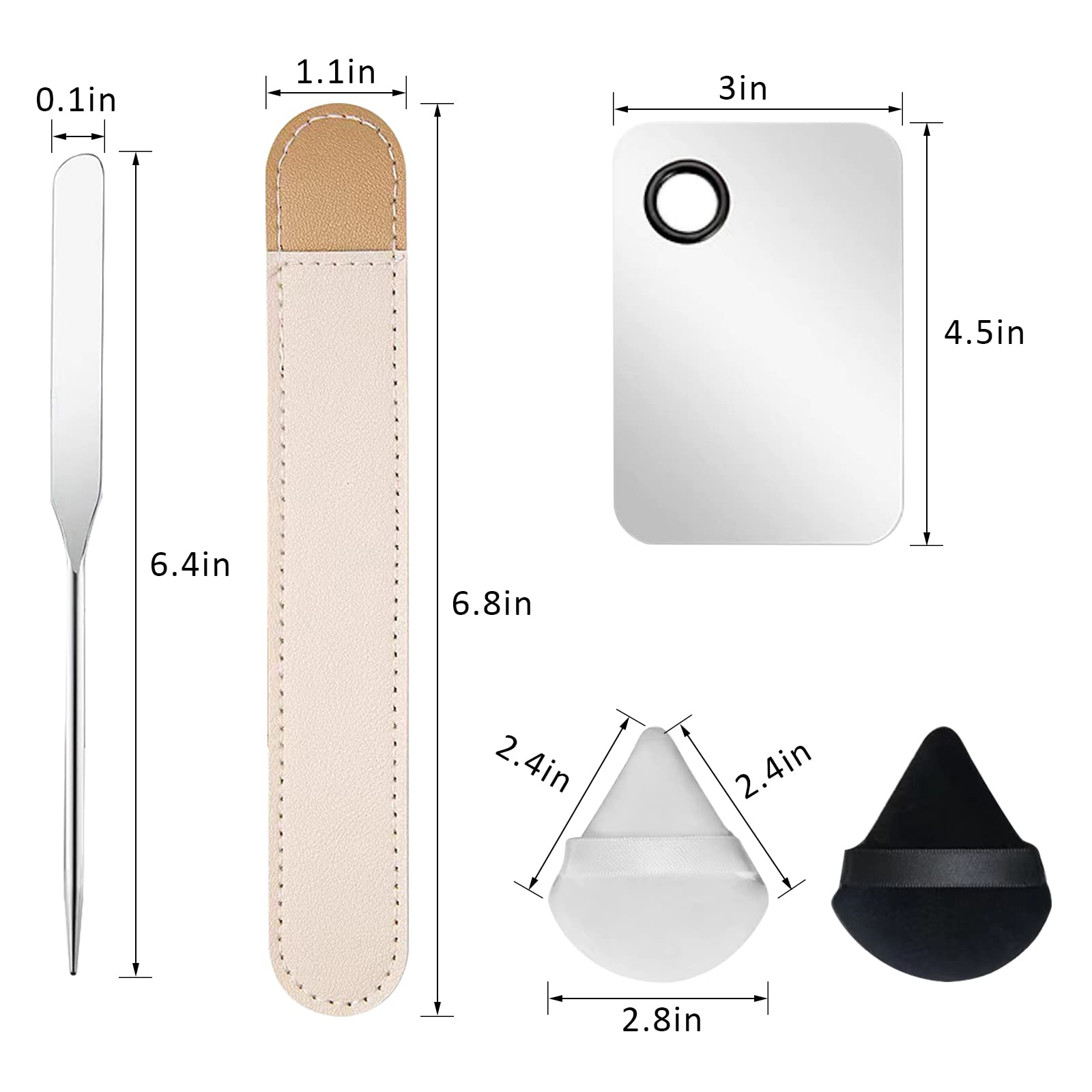 Professional Stainless Steel Makeup Spatula & Palette Set - Korean Beauty Foundation Spatula with 6 Powder Puffs & Rectangle Palette - Perfect for Precise Foundation Application & Makeup Blending