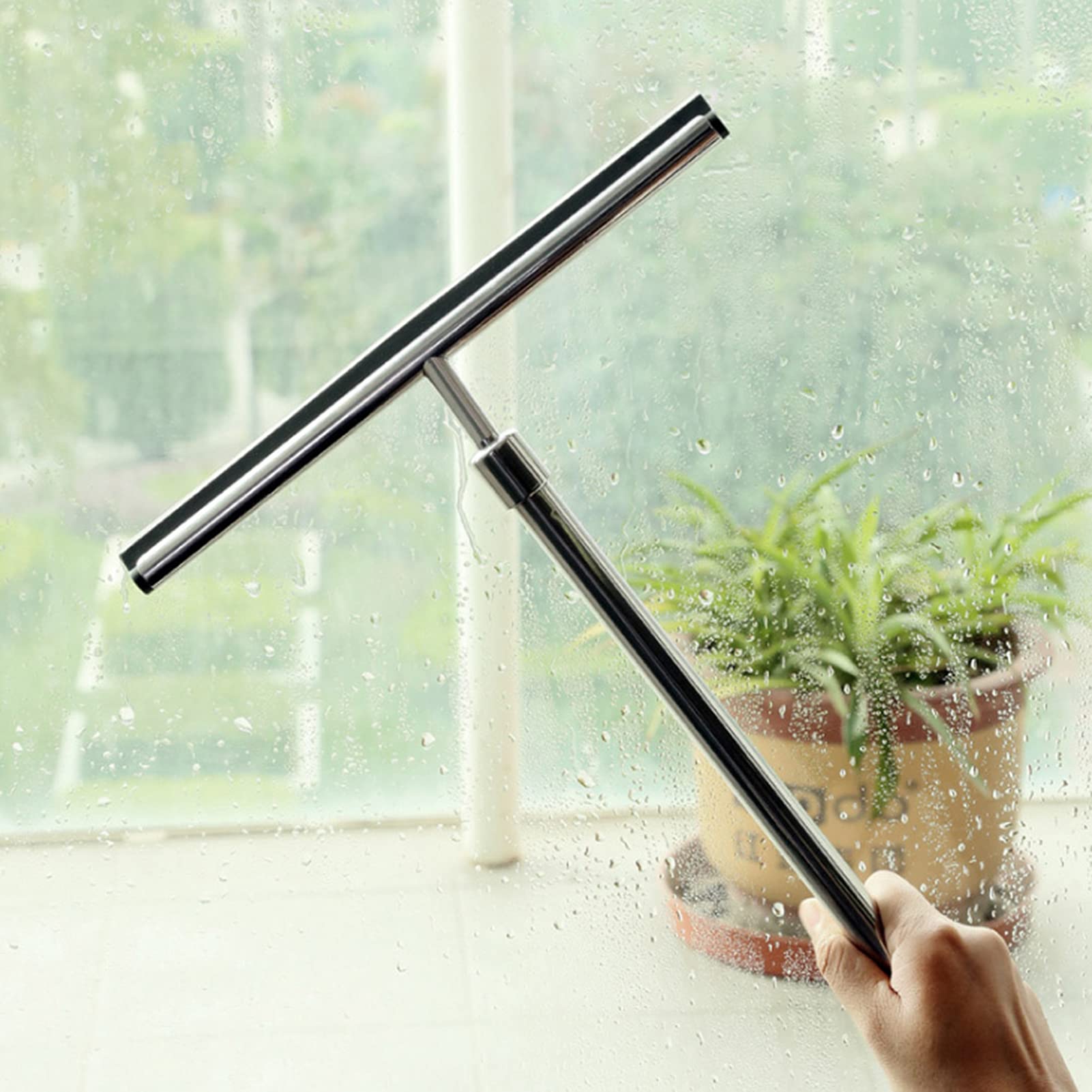 Premium Stainless Steel Shower Squeegee - Bathroom Window & Car Glass Cleaner Tool - Multi-Surface Squeegee for Shower Doors, Mirrors, Tiles (Perfect for Bathroom Cleaning, Car Washing & Household Use)