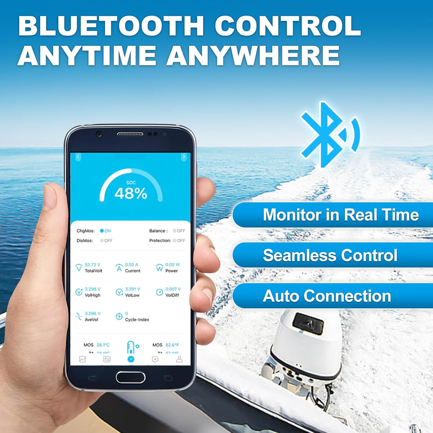 WEIZE 12V 100Ah TM Bluetooth LiFePO4 Lithium Battery - Group 31 Deep Cycle Rechargeable Battery for RVs, Marine Boats & Solar Power Systems | Long-Lasting Performance with Bluetooth Monitoring
