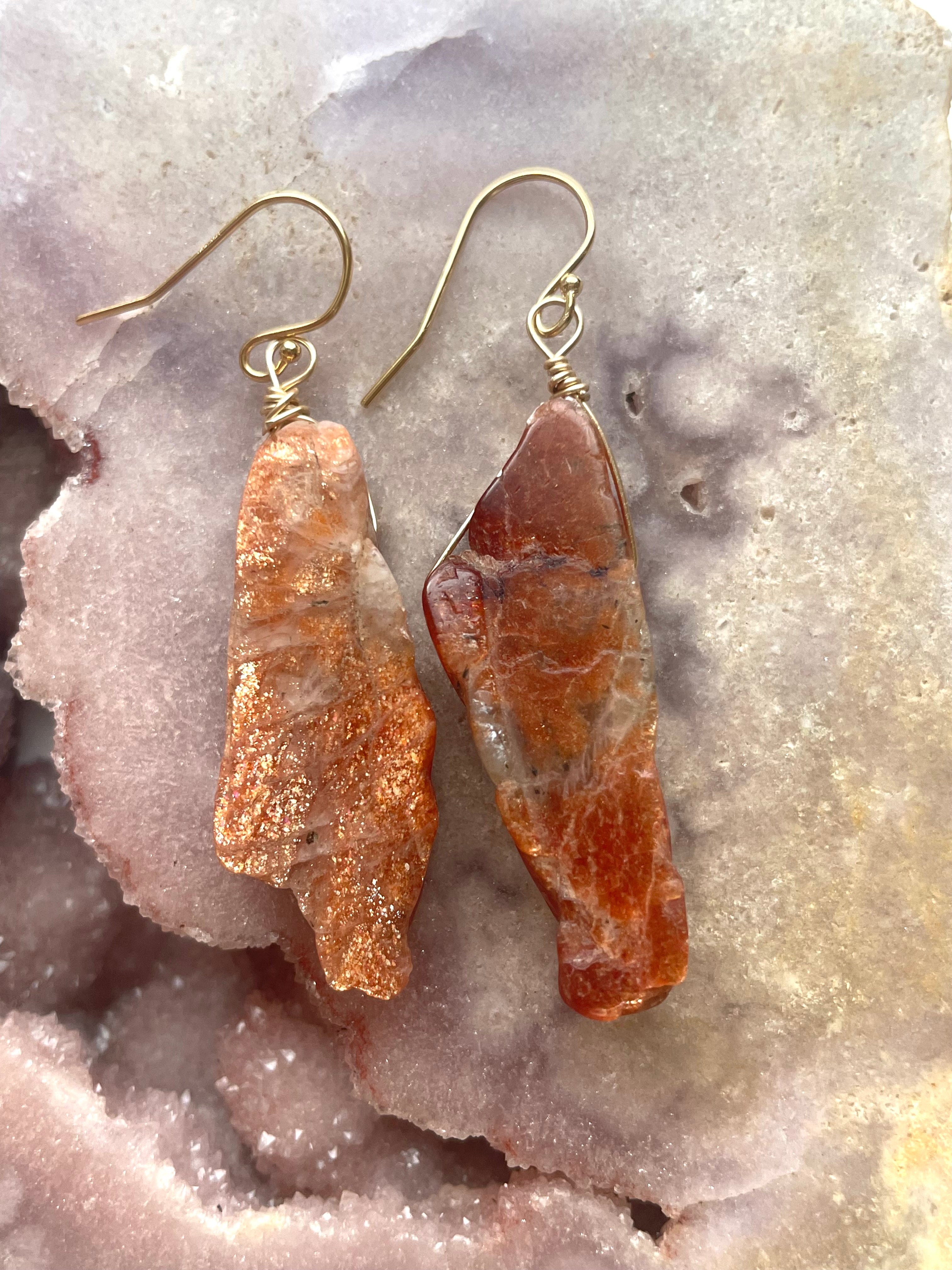Orange Sunstone Gold Filled Statement Crystal Gemstone Earrings for Women | Elegant Dangle Drop Earrings for Party, Wedding & Special Occasions