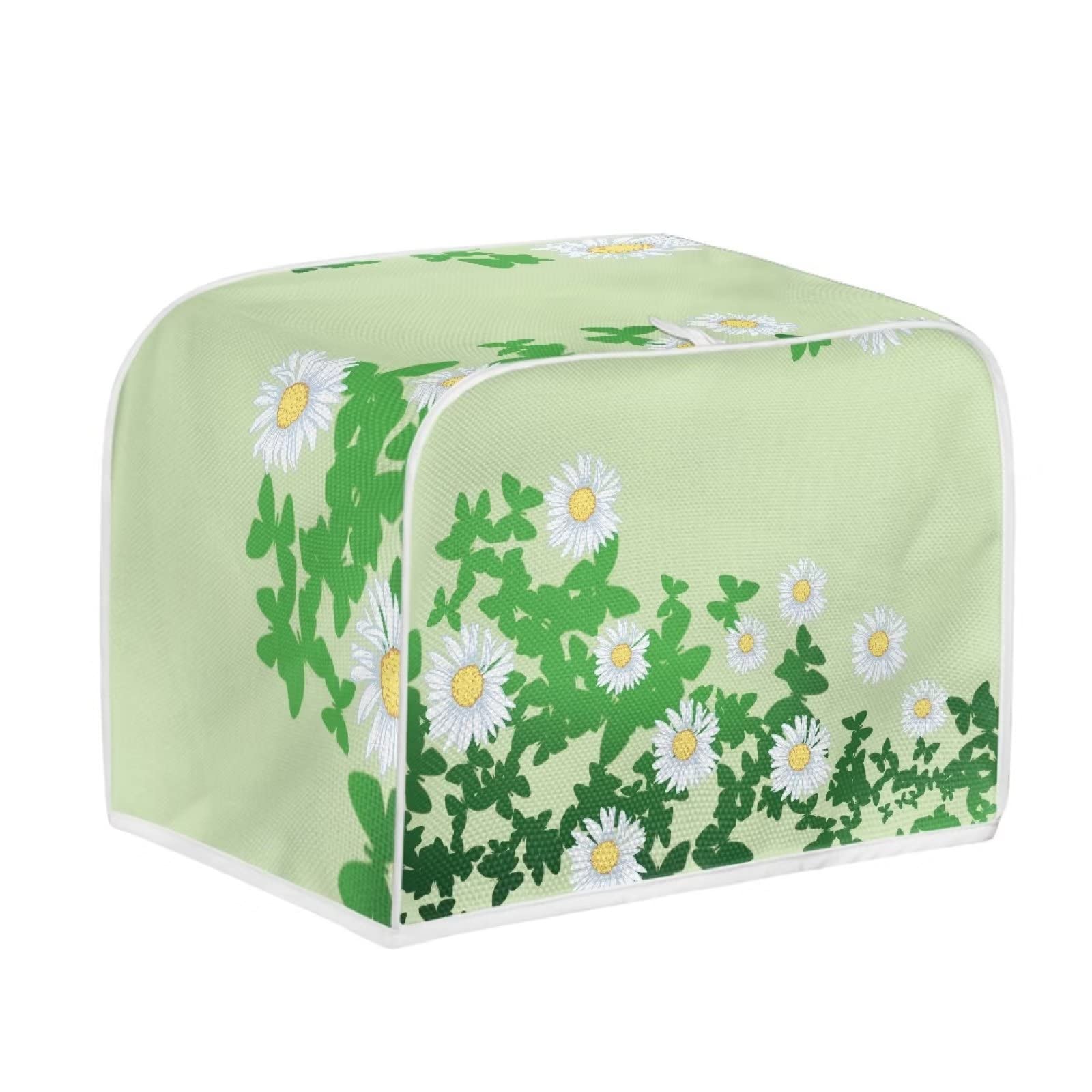 FKELYI 4-Slice Wide Slot Toaster Cover - Green Daisy Floral Print, Fingerprint Resistant Kitchen Appliance Protector for Toaster Ovens & Bread Makers | Perfect for Country Style Kitchens & Breakfast Stations