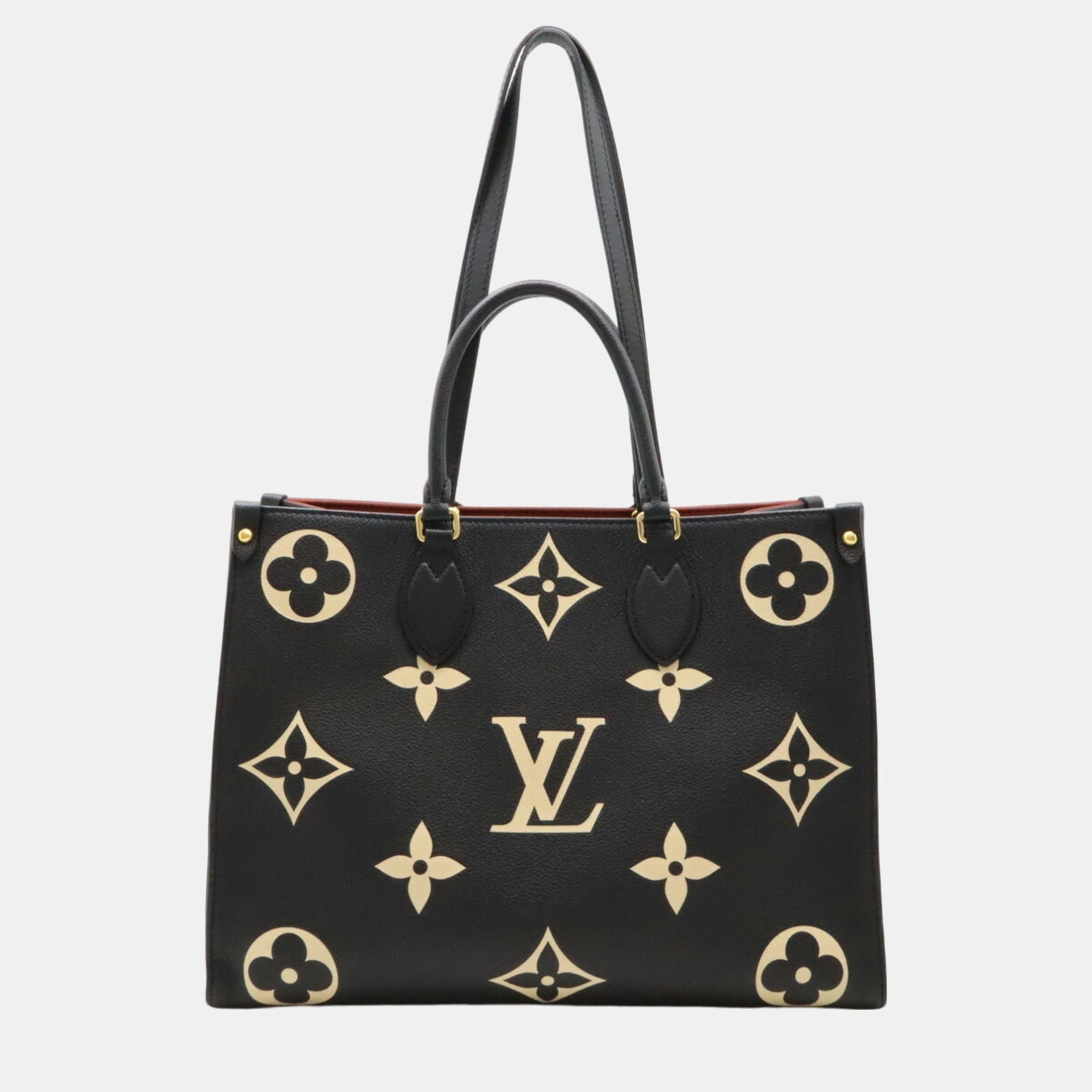Luxury Black & Beige Monogram Empreinte OnTheGo MM Tote Bag - Designer Leather Handbag for Women, Perfect for Work, Travel & Everyday Use
