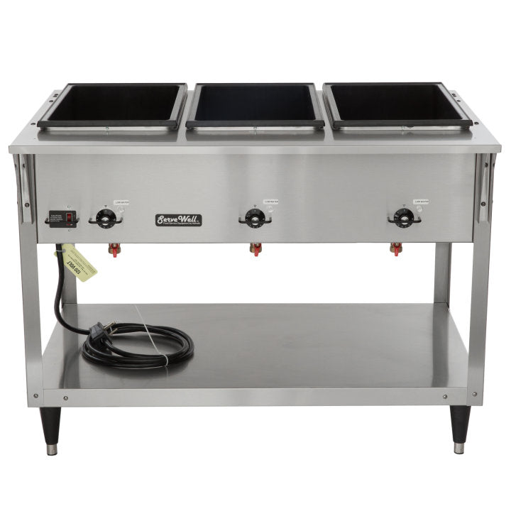 Vollrath ServeWell SL-46 Commercial Hot Food Table with 3 Wells & Undershelf - 120V 2100W Electric Buffet Warmer for Catering, Restaurants & Buffet Service