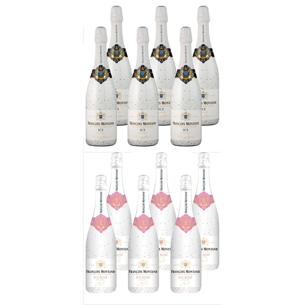 François Montand Sparkling ICE Wine Gift Set - Traditional Method - 6 Bottles Semi-Sec White & Rosé (0.75L Each) - Perfect for Celebrations, Weddings & Romantic Dinners
