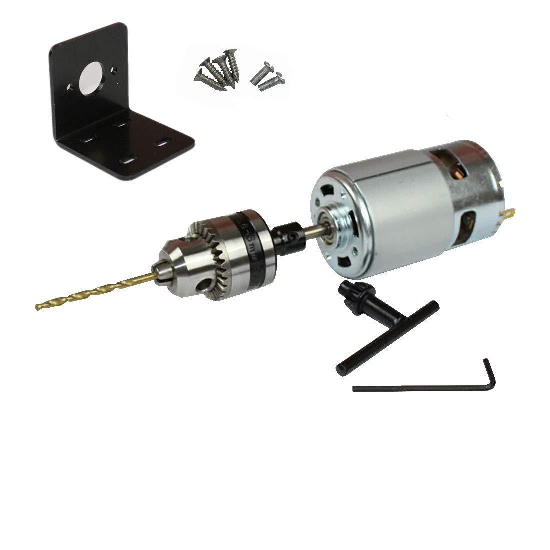 High Torque 775 DC Motor Kit 12V-24V 6000-12000 RPM with Ball Bearing - Includes Motor Bracket, Drill Chuck, Bushing & 4mm Drill Bit - Perfect for DIY Power Tools, CNC Machines, and Robotics Projects