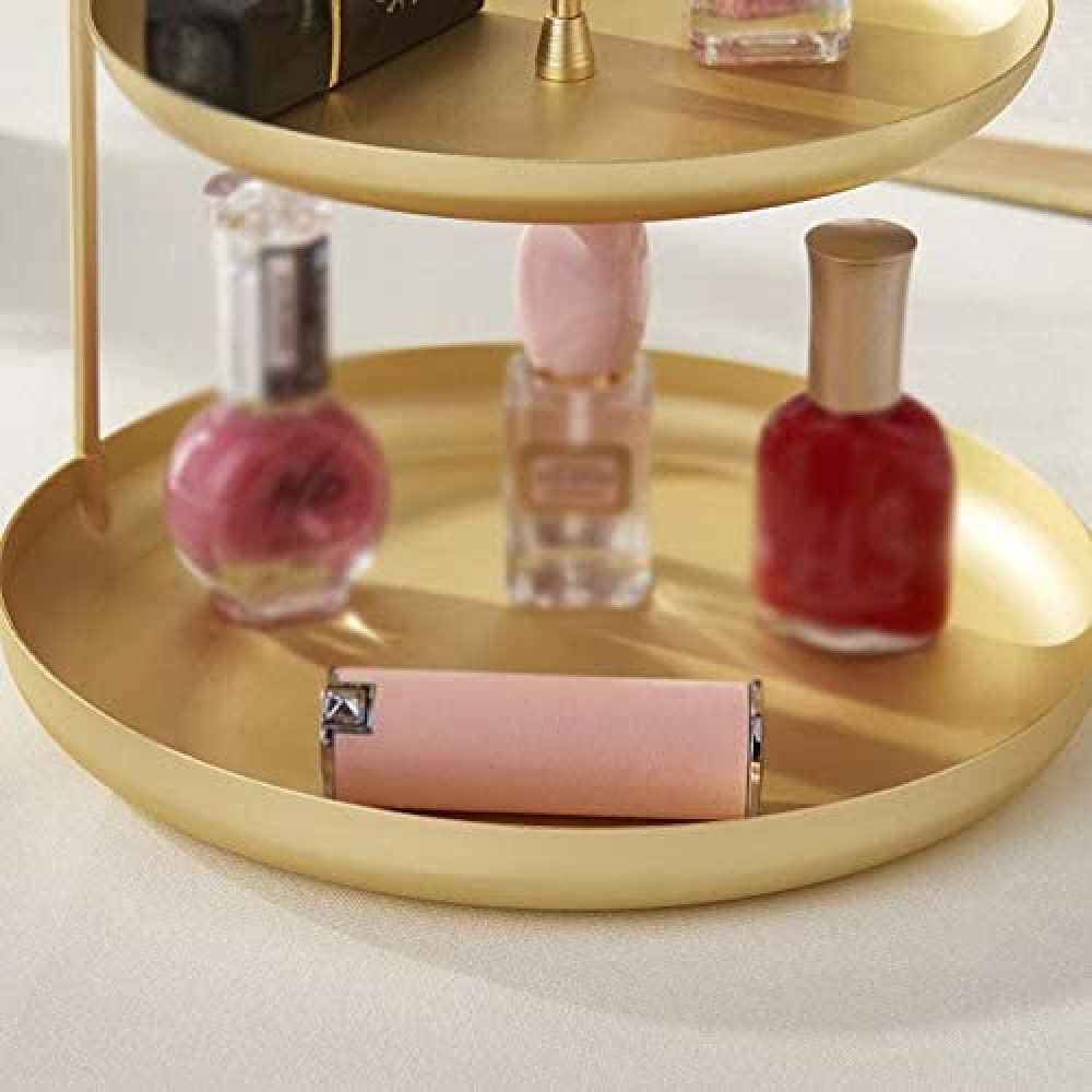 2-Tier Gold Metal Jewelry Tray Organizer - Double Layer Storage for Rings, Earrings, Necklaces & Lipsticks | Perfect for Vanity, Dresser, Travel & Gift Giving