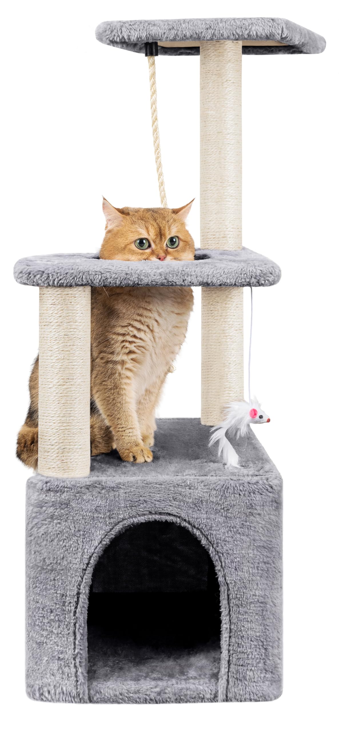 90cm Multi-Level Cat Tree with Scratching Post & Cat House - Sturdy Cat Tower for Indoor Cats to Climb, Play & Relax - Perfect for Small Spaces & Cat Nap Time (Grey)
