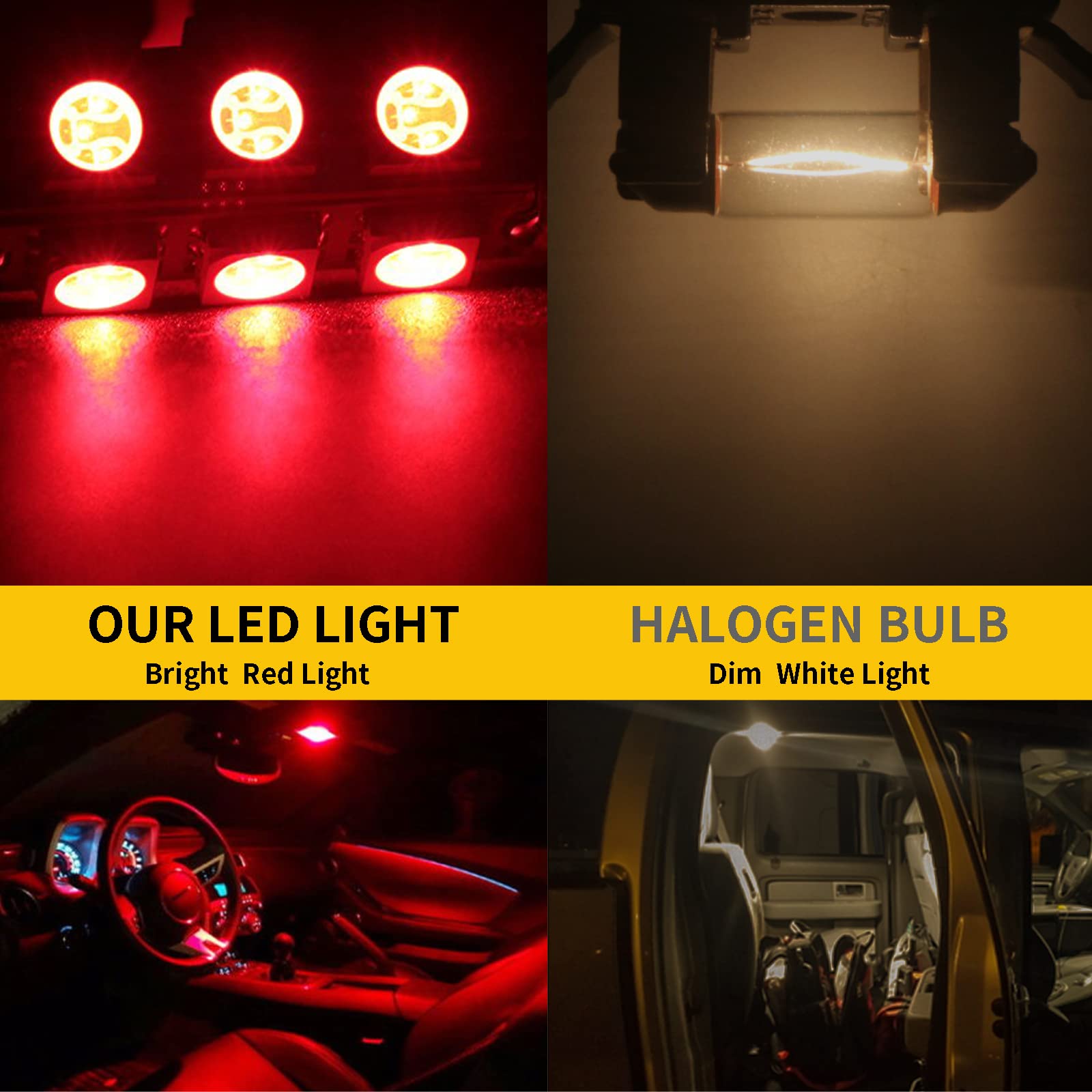 Everbright 6-Pack 44MM Red 578 LED Bulb - 569 211-2 212-2 LED Bulb for Festoon Dome Light, Map Light, Trunk Light, License Plate Light, Interior Car Lights (DC-12V) - Perfect for Car Interior Lighting, Truck Bed Lighting, and Vehicle Customization