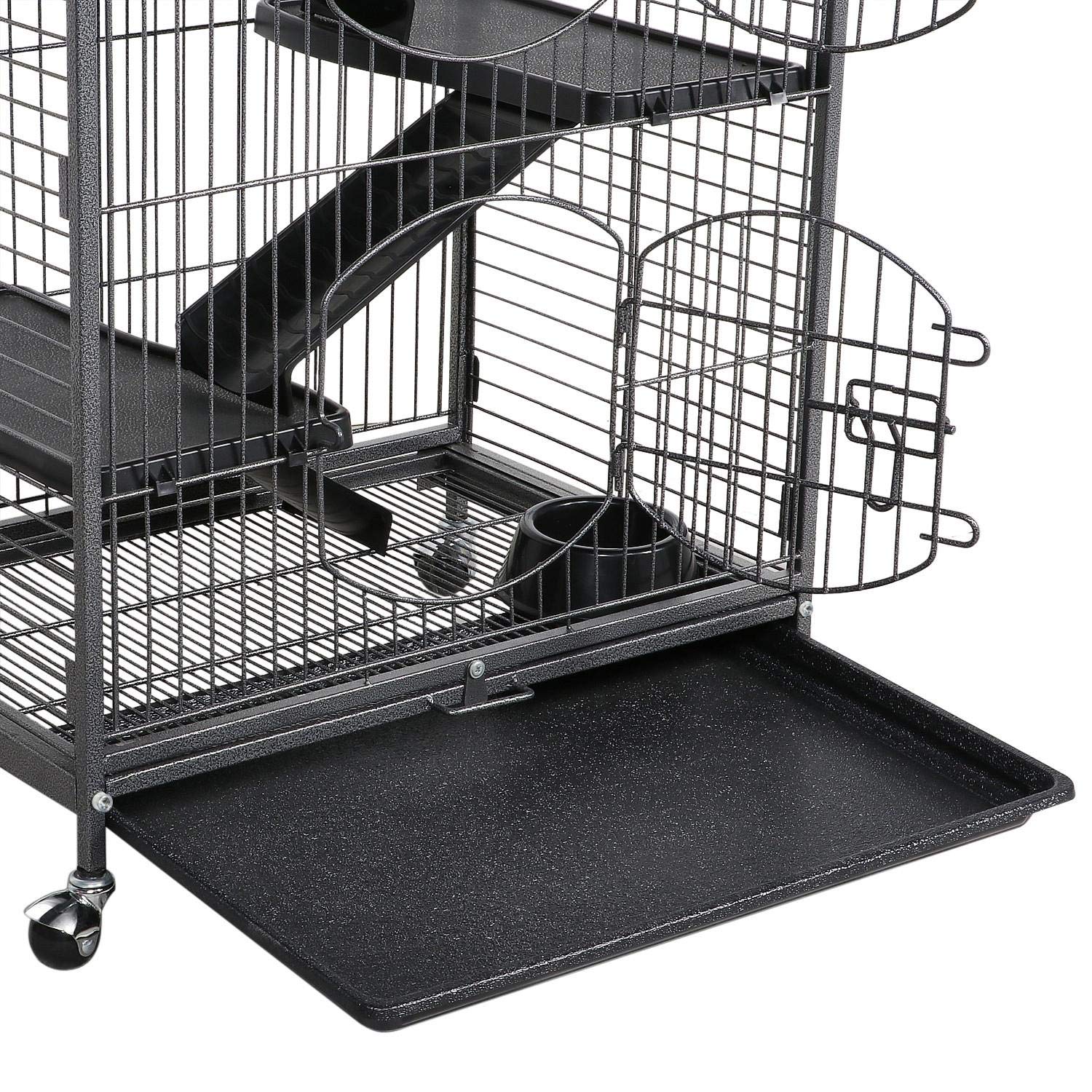 Topeakmart 52-Inch Large 6-Tier Metal Ferret Cage Playpen - Small Animal Hutch with 3 Doors, Food Bowl, Water Bottle & Tray - Rolling Pet Home for Chinchillas, Squirrels & Small Pets (Black, Easy Assembly) - Perfect for Indoor/Outdoor Play, Pet Safety & Comfortable Living Space