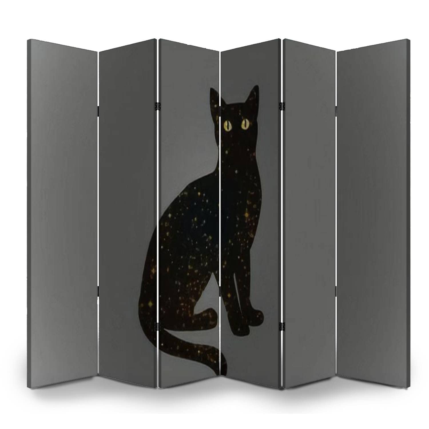 DPVIZEUSCJC 6-Panel Folding Room Divider Screen - Mystical Black Cat & Stars Design, Office Privacy Partition, Home & Bathroom Decor - Perfect for Workspace Separation & Stylish Interior Design