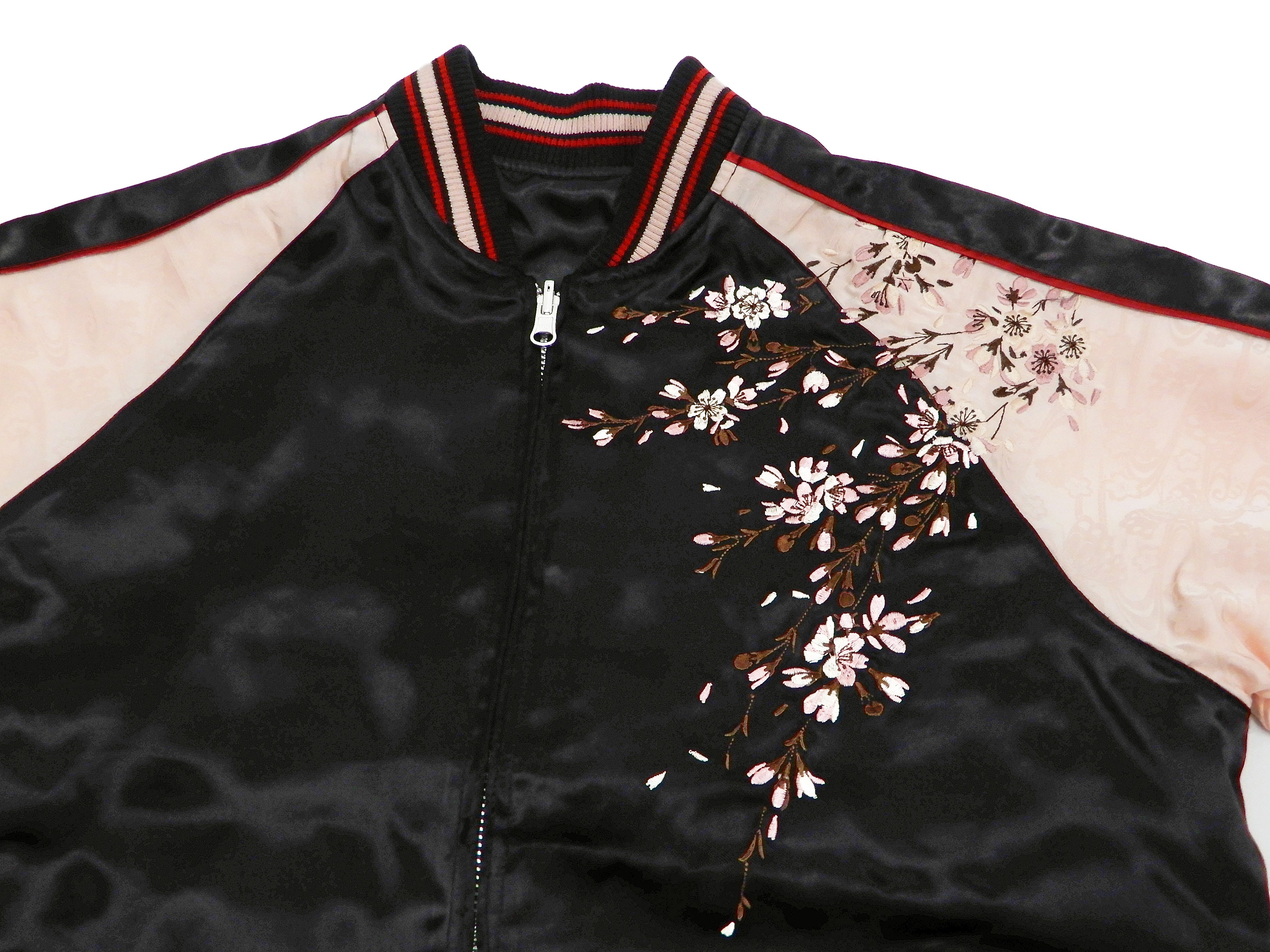 Japanese Sukajan Jacket for Men - Vintage Souvenir Bomber with Weeping Cherry Blossom Design (Black/Pink) | Streetwear Fashion & Urban Style Outfit