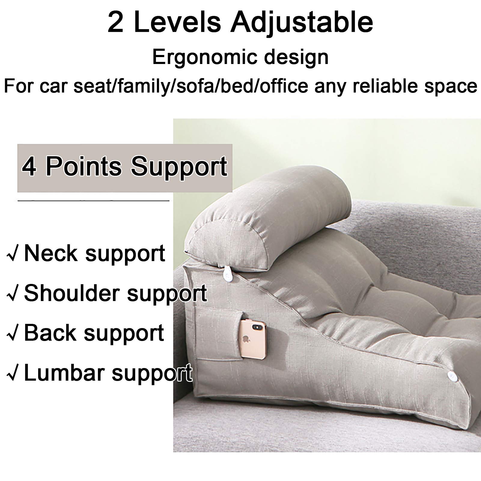 **Multifunctional Reading Pillow for Bed & Sofa - Soft Pearl Cotton Triangular Headboard Support Pillow (White, 45x55x30cm/17.7x21.6x11.8in) - Perfect for Reading, Relaxing & Back Support**