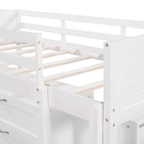 Twin Size Wood Loft Bed with Slide, Study Desk & Storage Cabinets - White | Space-Saving Kids Bedroom Furniture for Small Rooms & Dorm Rooms