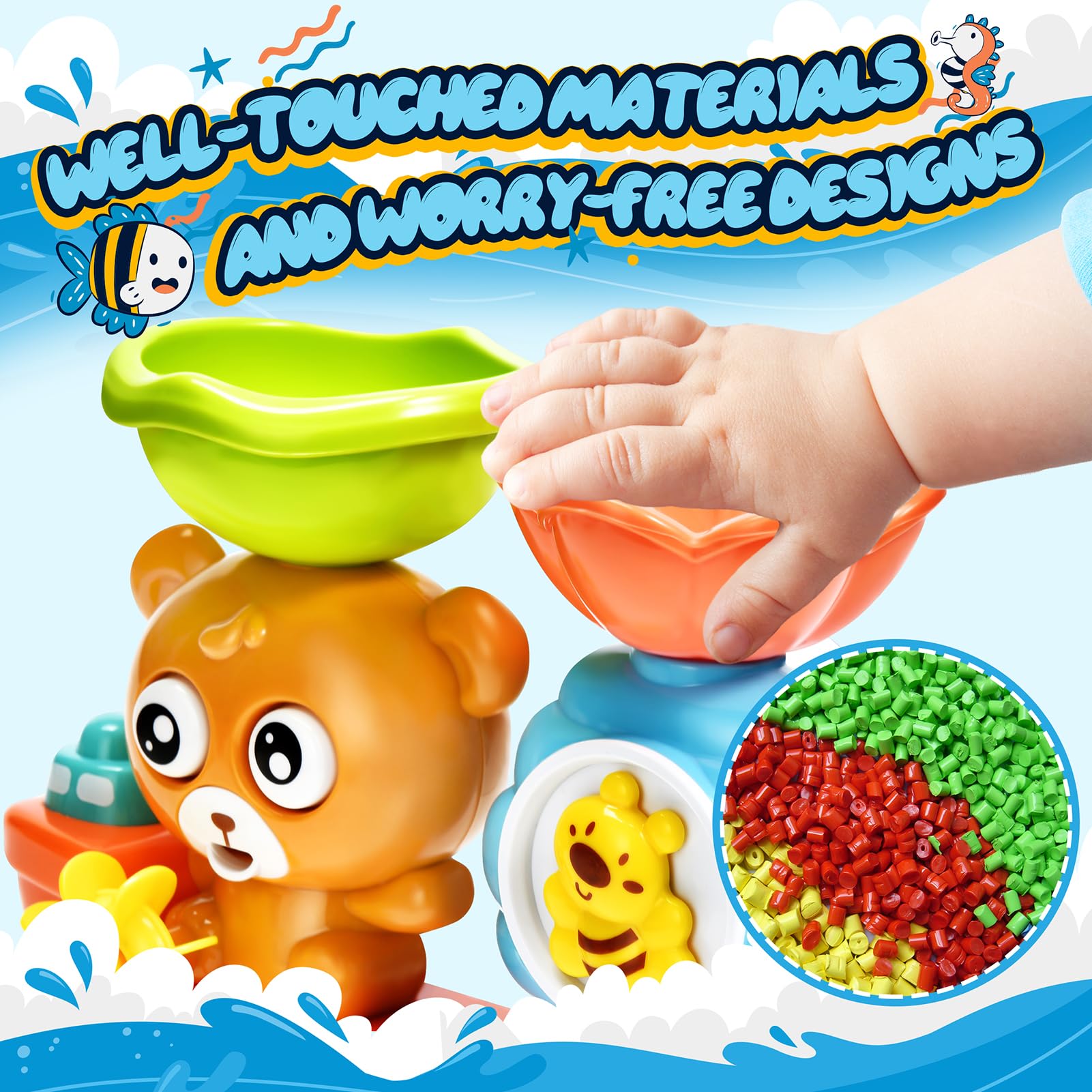 Best Bath Toys for Toddlers 1-5 Years - Waterproof Baby Bathtub Toys for Boys & Girls - Sensory Bath Time Fun for 6-18 Months - Perfect Gift for Birthdays & Holidays - Great for Splashing, Learning & Developing Motor Skills