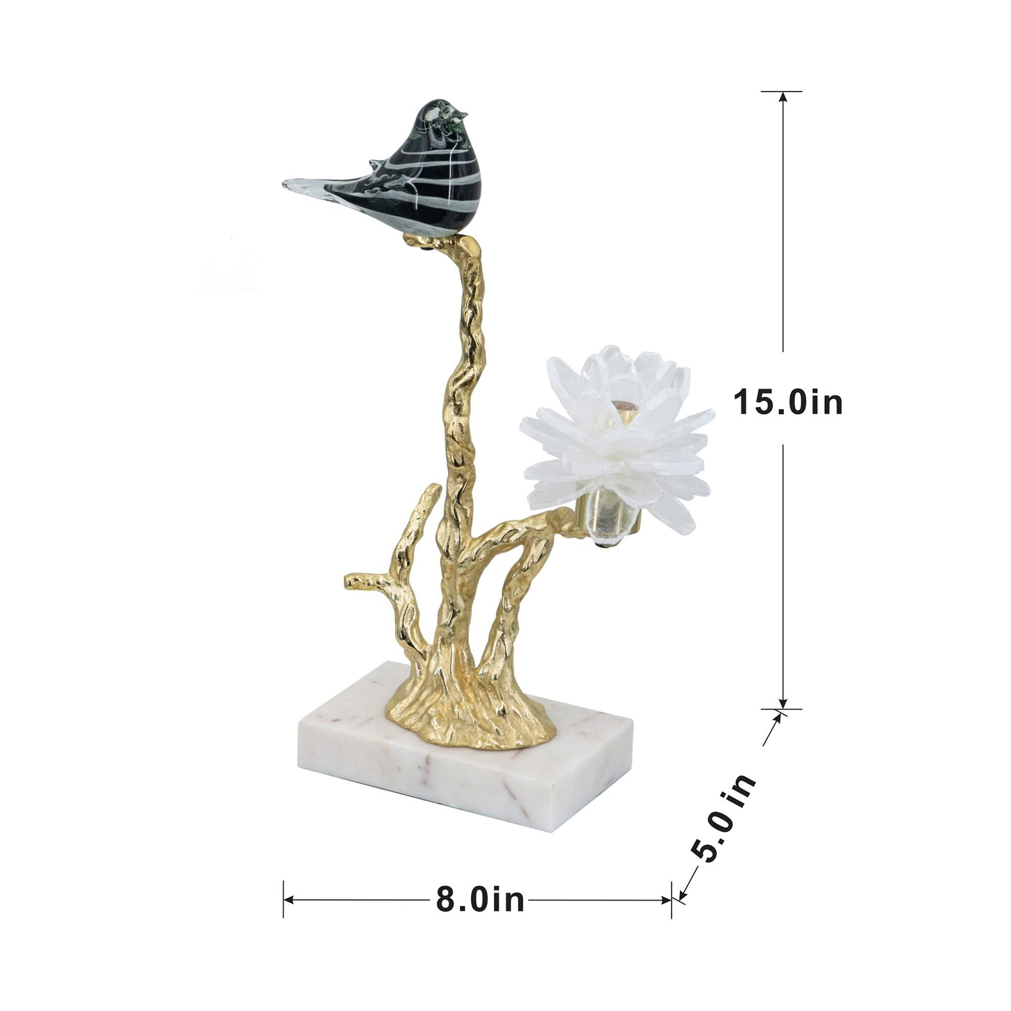 A&B Home Aluminum Candle Holder with Marble Base - Glass Bird & Selenite Flower Tree of Life Design - Modern Tabletop Centerpiece for Living Room, Console Table, Entryway - 8x5x15 Inches - Perfect for Home Decor, Wedding Centerpieces & Holiday Decorations