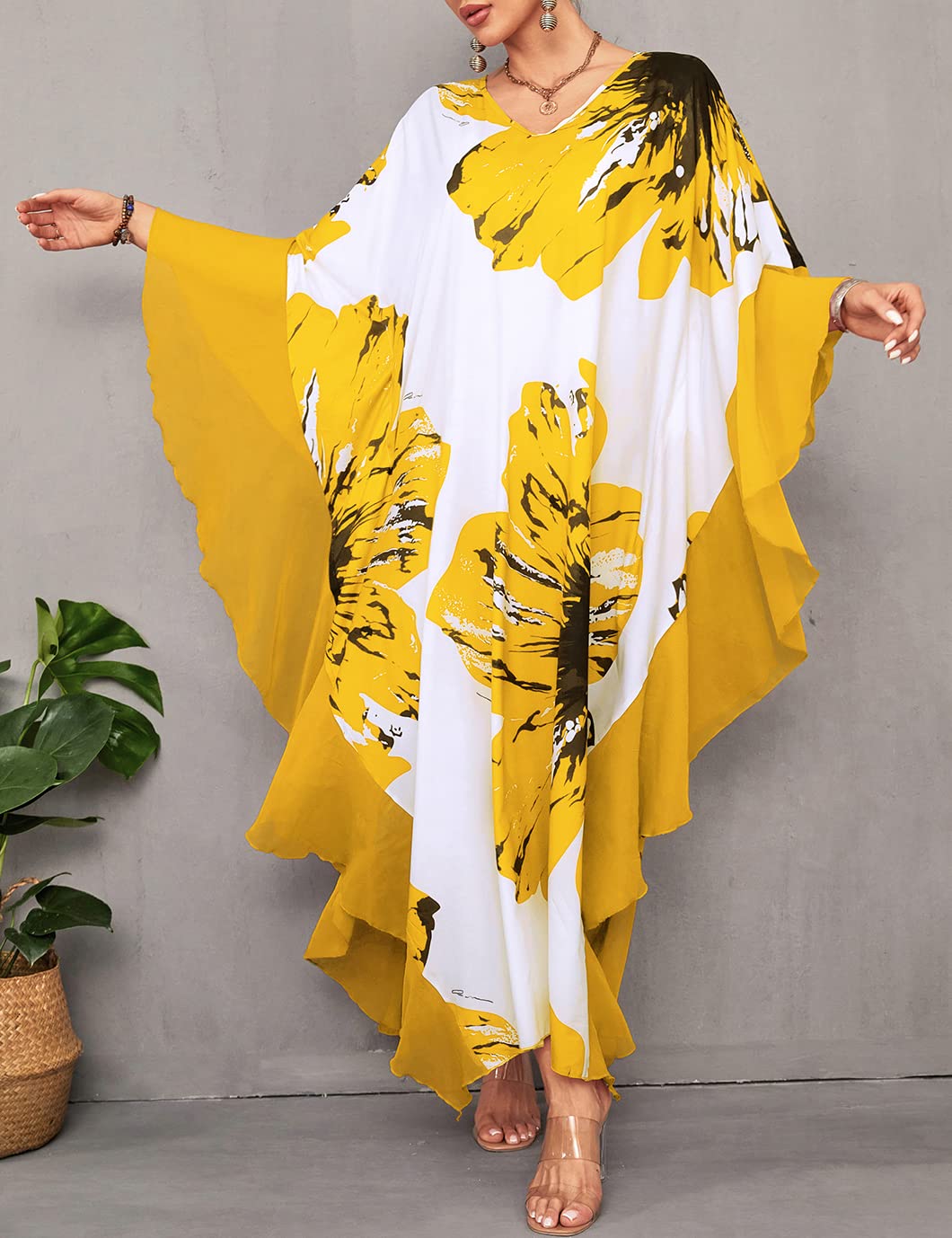 Eddoyee Women's Chiffon Loose Kaftan Dress - Beach Cover Up, Swimsuit Cover, Summer Boho Maxi Dress for Pool, Vacation & Resort Wear