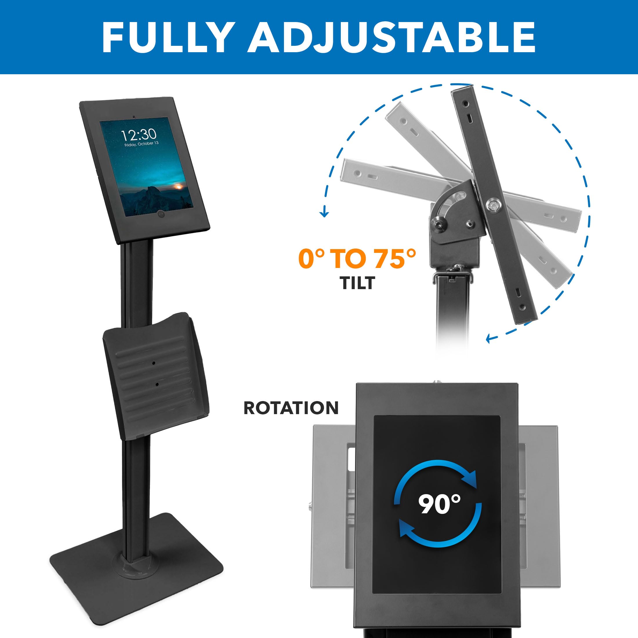 Mount-It! Universal Anti-Theft Floor Stand for iPad 7th-10th Gen, iPad Pro & iPad Air - Secure Adjustable Tablet Kiosk Mount with Locking Mechanism - Ideal for Retail Stores, Restaurants & Public Spaces