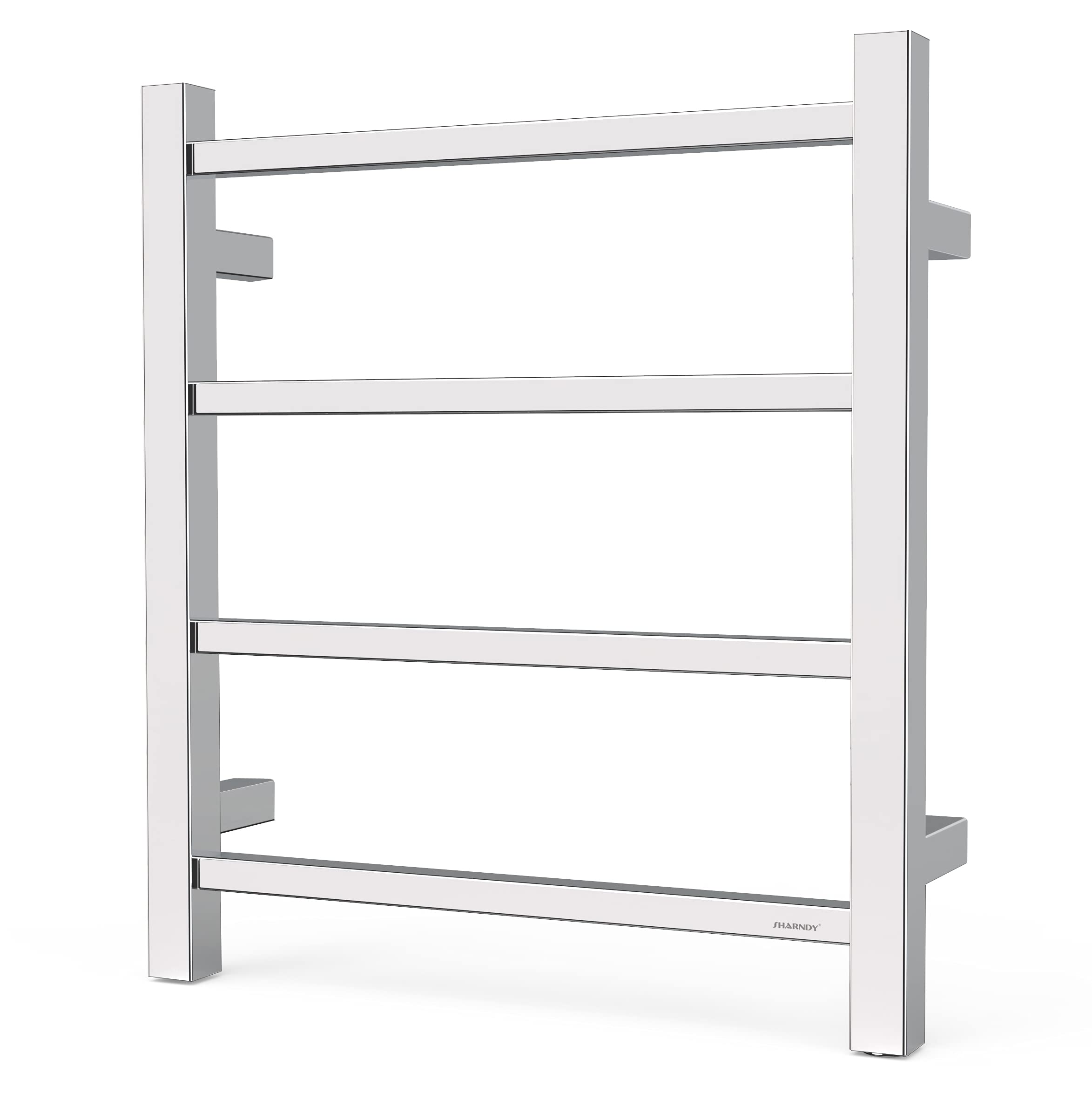 Polished Chrome Electric Towel Warmer - Wall Mounted Bathroom Heated Towel Rack, Stainless Steel 4-Bar Design (19.69x17.71x4.33 inches), 35W Plug-in Drying Rack for Spa, Luxury Bathroom & Home Use - Model ETW13-2A