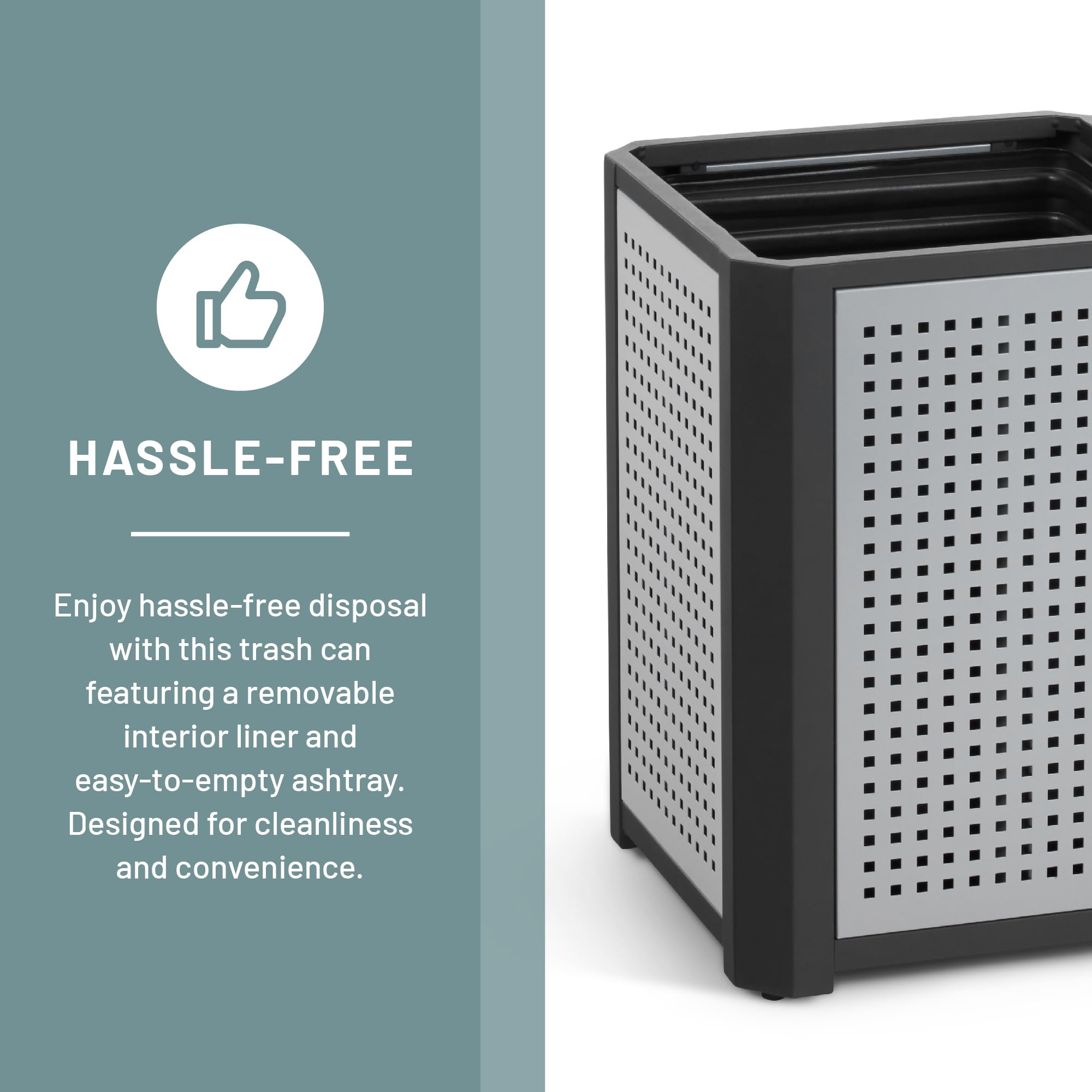 Safco Evos 15-Gallon Heavy Duty Steel Trash Can with Plastic Liner & Ashtray - Indoor/Outdoor Garbage Bin for Home, Office, Garage & Commercial Use