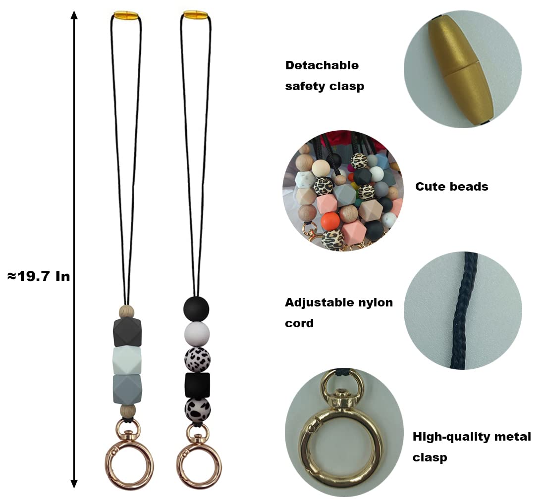 Cute Silicone Beaded Lanyard for Teachers & Students - ID Badge & Key Holder (2pcs) - Perfect for School & Office