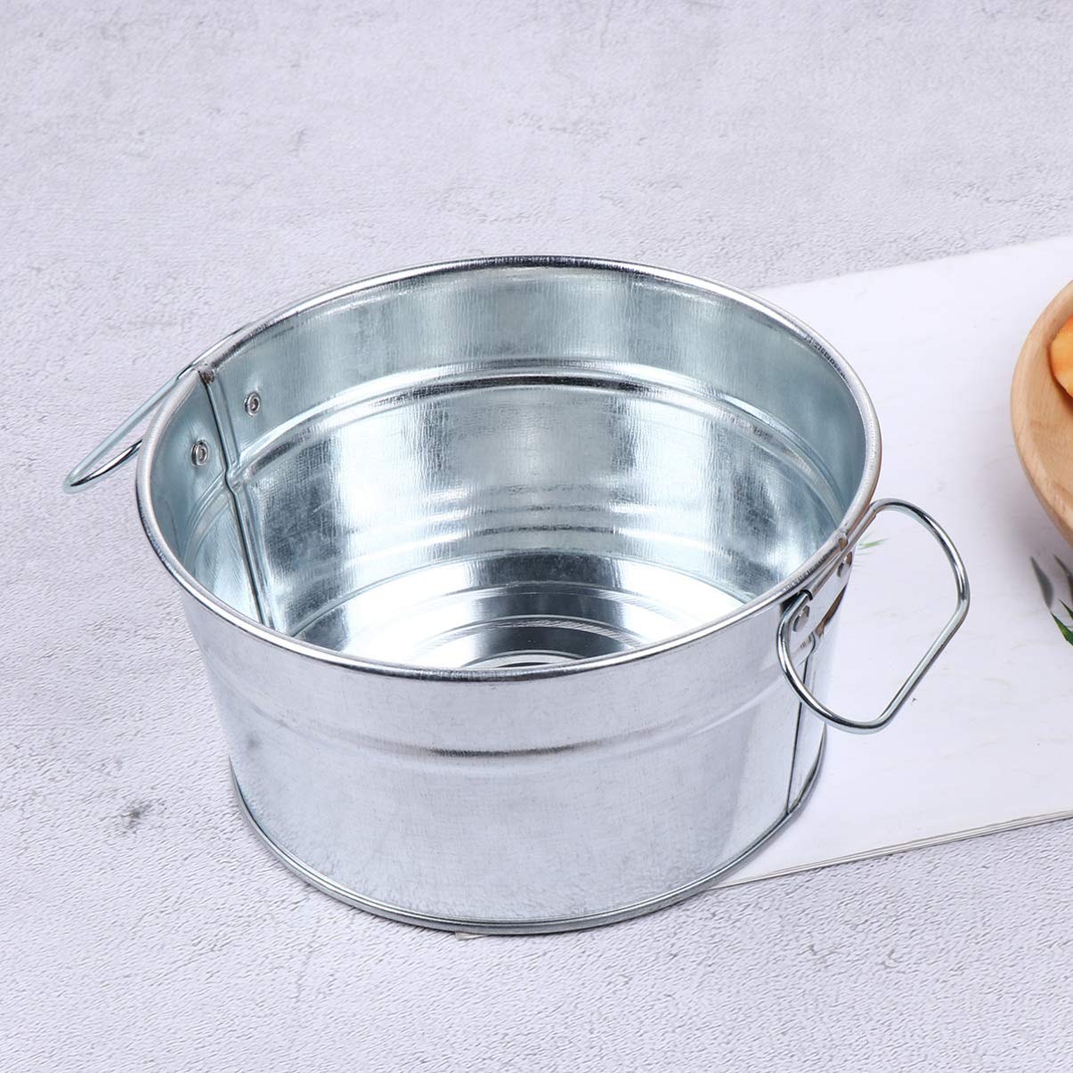 DOITOOL Mini Metal French Fries Bucket - Silver Tinplate Snack Serving Container with Handles for Parties, Picnics & Home Use | Ice Bucket, Food Storage & Decorative Pail
