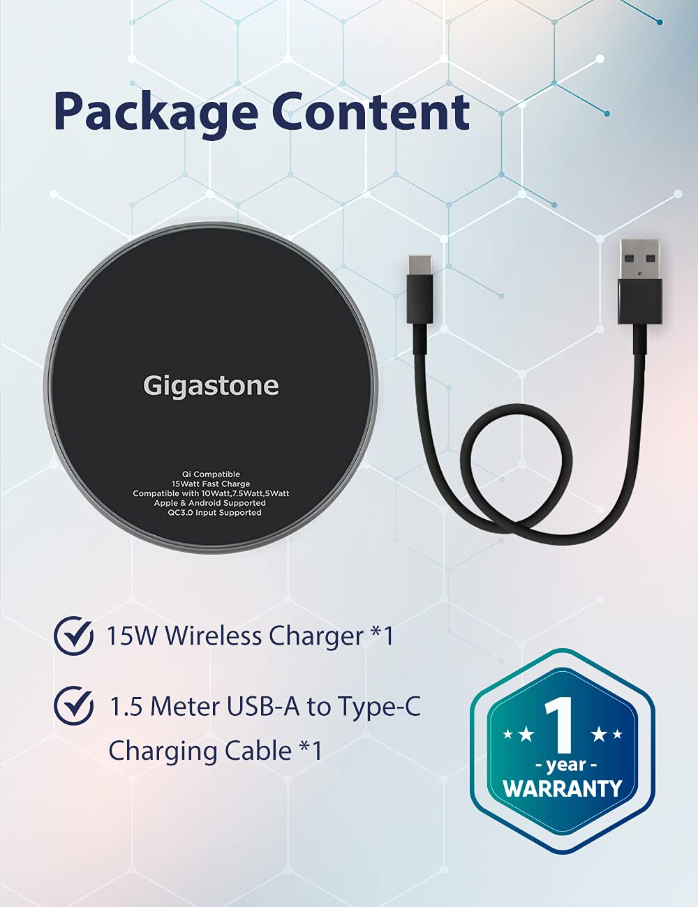 Gigastone 2 Pack 15W Max Qi-Certified Fast Wireless Charging Pad - Compatible with iPhone 16/15/14/13/12/11/X/8, Samsung Galaxy S24/S23/S22/S21/Note, Pixel, LG & AirPods Pro - Perfect for Home, Office & Nightstand Charging