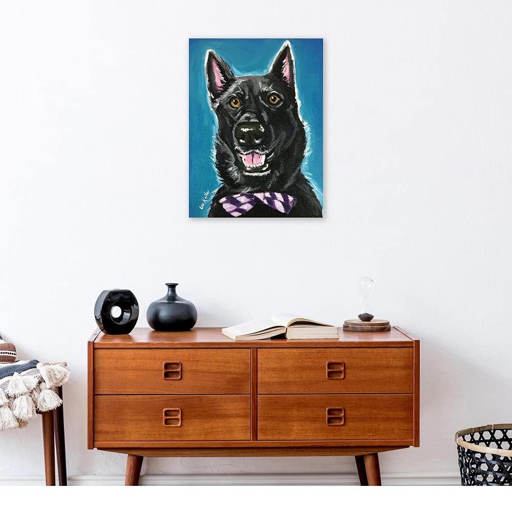 Black German Shepherd Dog Bow Tie Fine Art Canvas Print - Modern Wall Decor for Living Room, Bedroom, Office & More - 21x28 Inches - Ready to Hang - Perfect Gift for Dog Lovers & Pet Owners