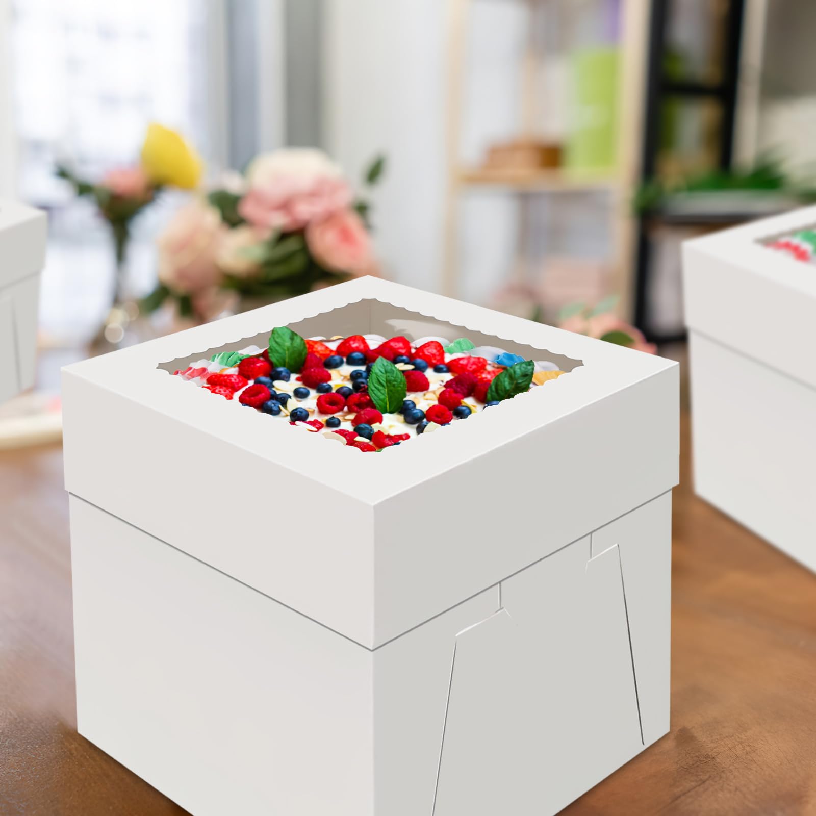 8x8x8 Inch White Cake Boxes 4-Pack - Window Bakery Boxes for Cookies, Pies & Cupcakes - Perfect for Parties & Gifting