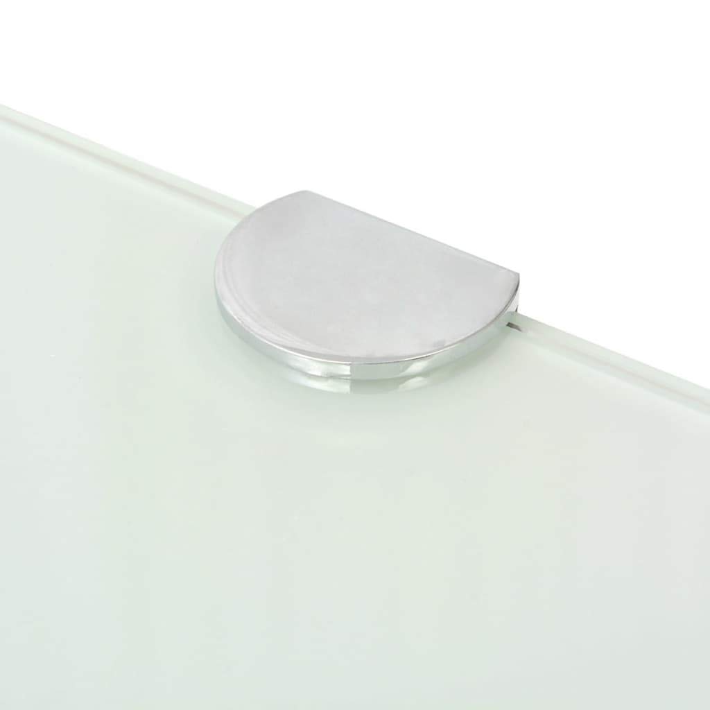 2-Pack White Glass Floating Corner Shelves with Chrome Supports - 9.8